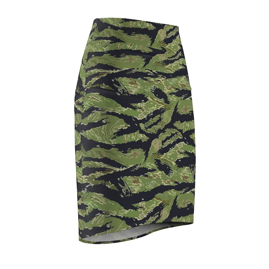 Women's Pencil Skirt - Military Tiger Stripe Jungle Camo | Slim Fit Office & Party Wear | Perfect for Work, Night Out & Special Occasions