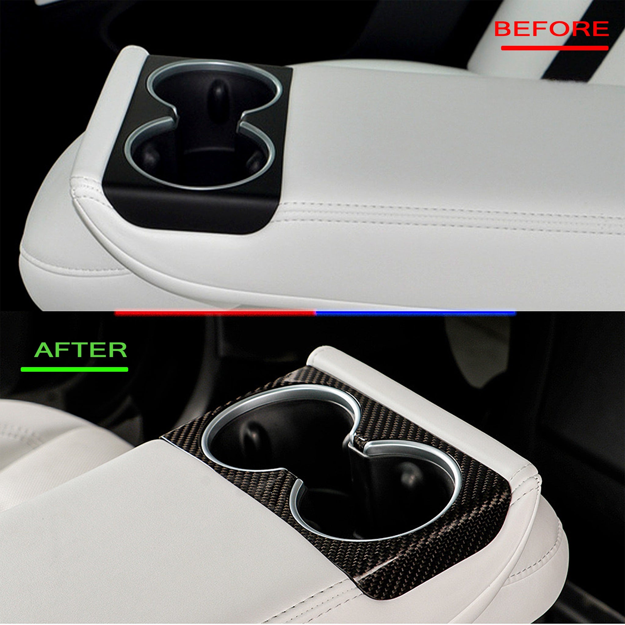 Premium Real Carbon Fiber Cup Holder Covers for Tesla Model 3 Highland (2024+) - Front & Rear Set - Luxury Interior Upgrade for Car Enthusiasts & Tesla Owners - Perfect for Daily Commute, Road Trips & Show Car Events