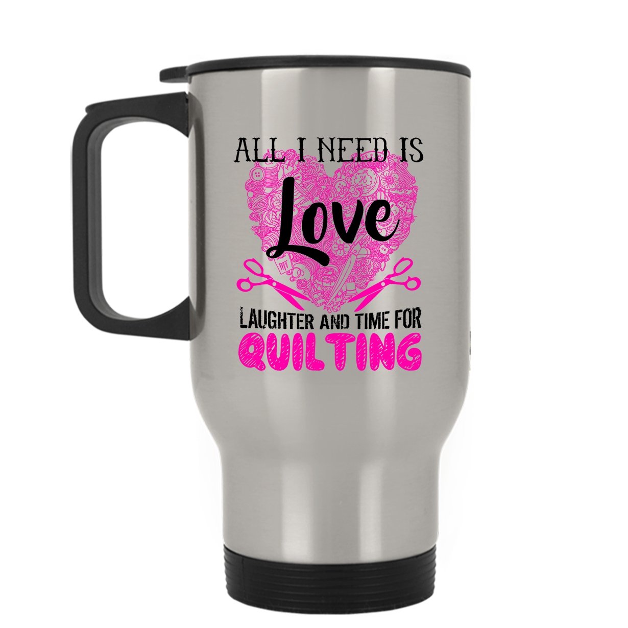 Quilting Travel Mug - Insulated Stainless Steel Coffee Cup with Lid, Silver - Perfect for Quilters, Travel & Outdoor Activities