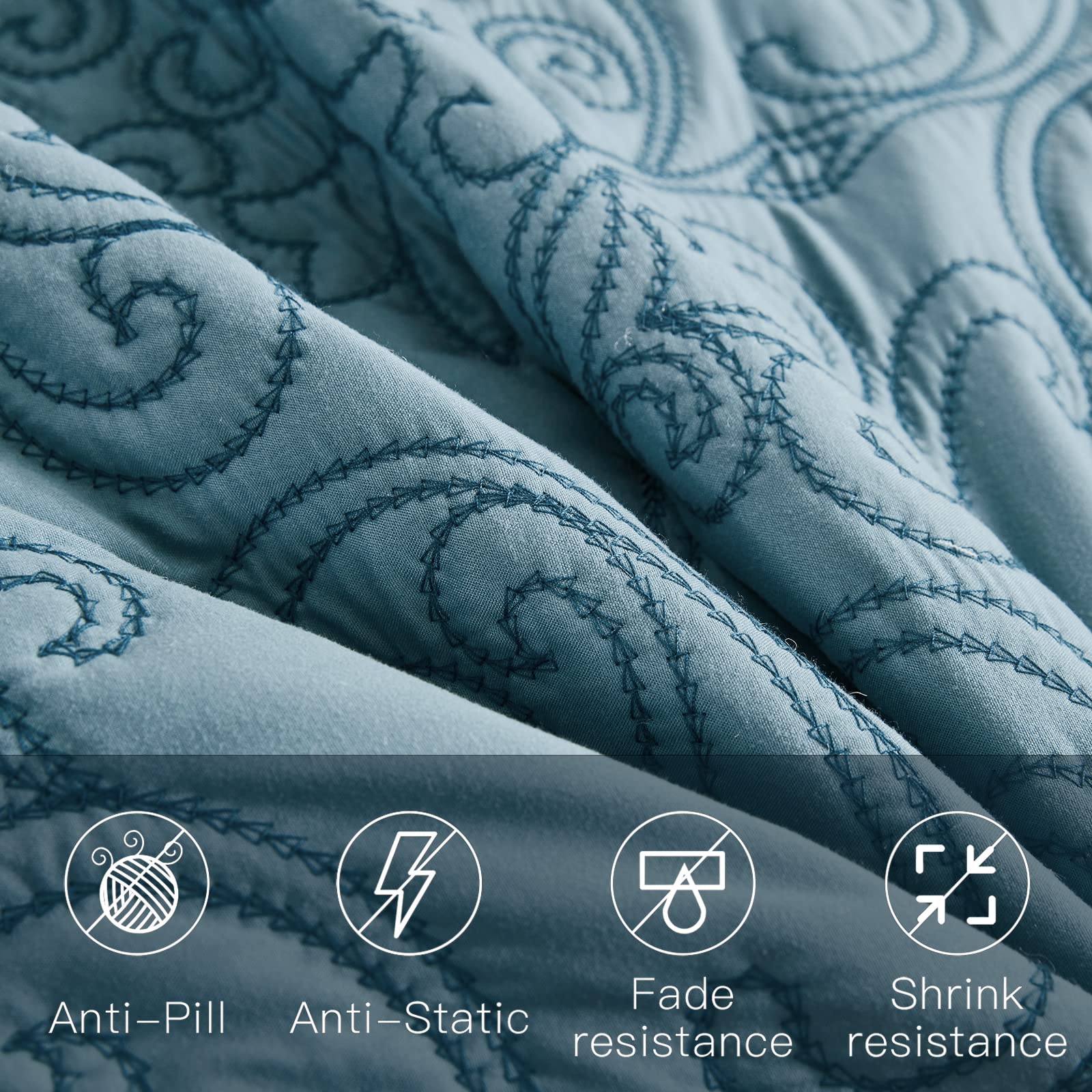 Luxury CHIXIN Full Size Reversible Bedspread Coverlet Quilt Set - 4 Piece Lightweight Bedding with Damask Paisley Pattern & Beautiful Stitching (Full, Lagoon) - Perfect for Guest Rooms, Master Bedrooms & Cozy Home Decor