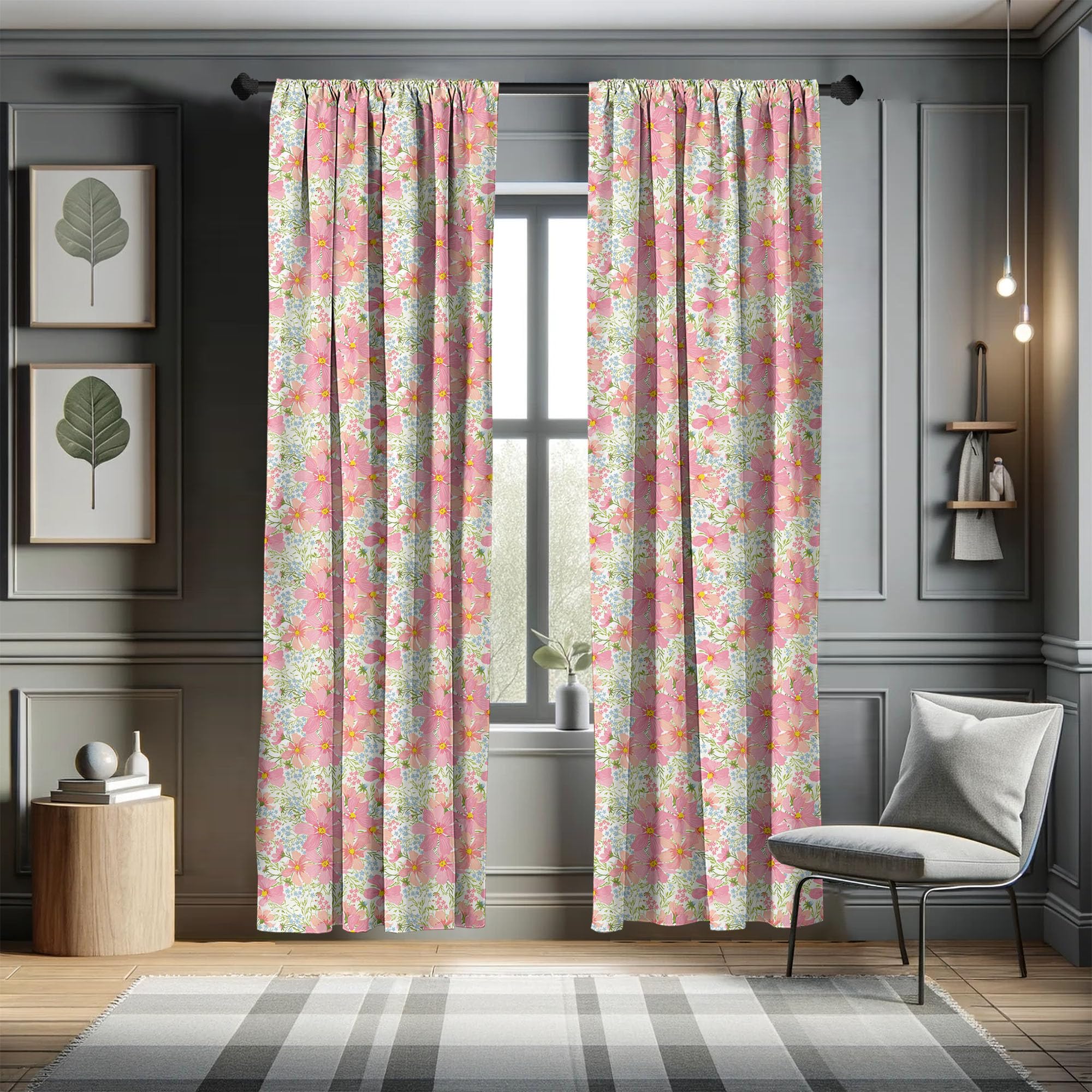 Ambesonne Floral Curtains - 2 Panel Set of 28