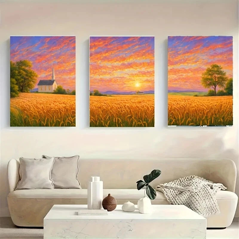 3-Piece Sunset Over Metal Print Wall Art - Ready to Hang Canvas Painting for Living Room, Bedroom & Office Decor