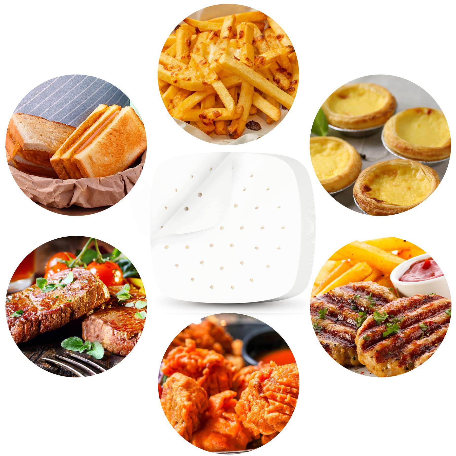 200Pcs Disposable Air Fryer Parchment Paper Liners - Square Perforated Baking Sheets for Air Fryer & Bamboo Steamer Basket | Non-Stick, Heat-Resistant | Perfect for Roasting, Steaming & Healthy Cooking (White)