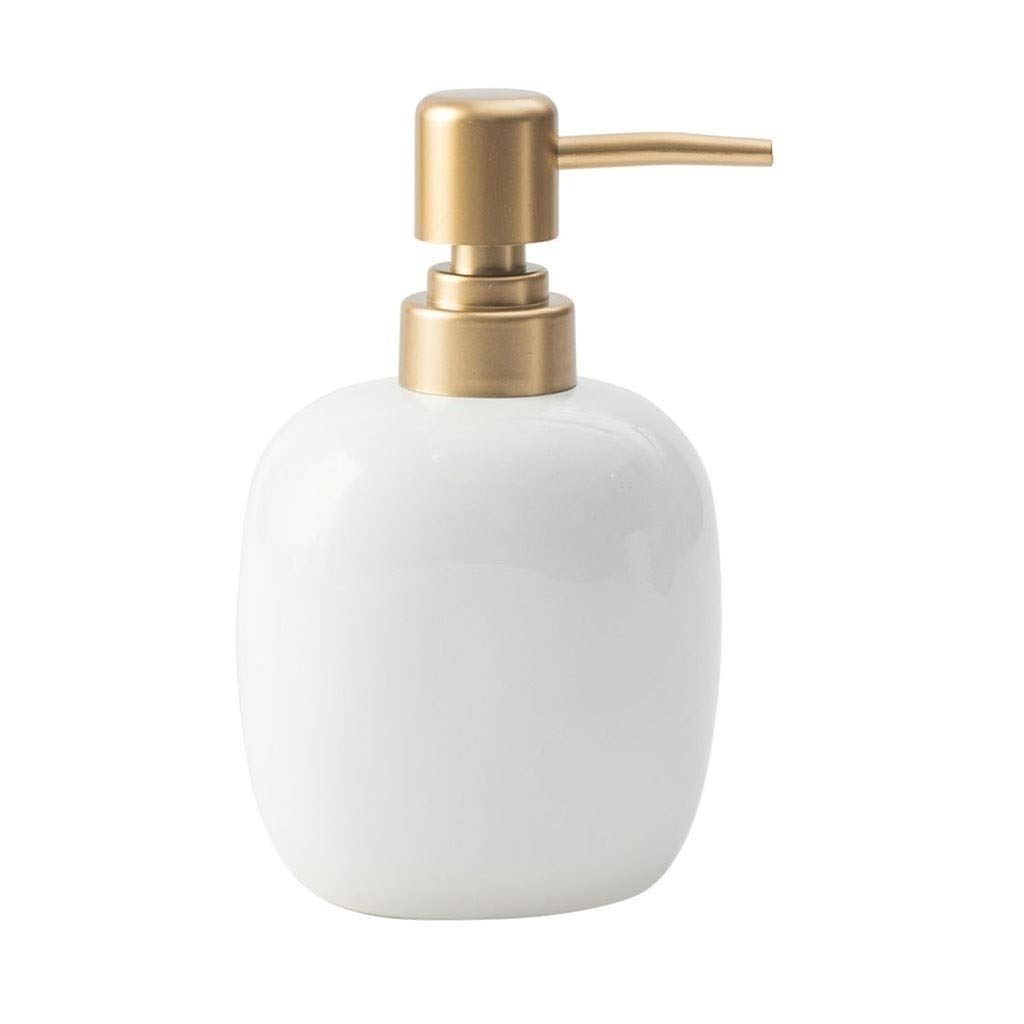 White Ceramic Soap Dispenser - 450ml Oval Bathroom & Kitchen Countertop Lotion Bottle with Pump - Elegant Hand Soap Container for Sink, Vanity, and Guest Bathroom Decor