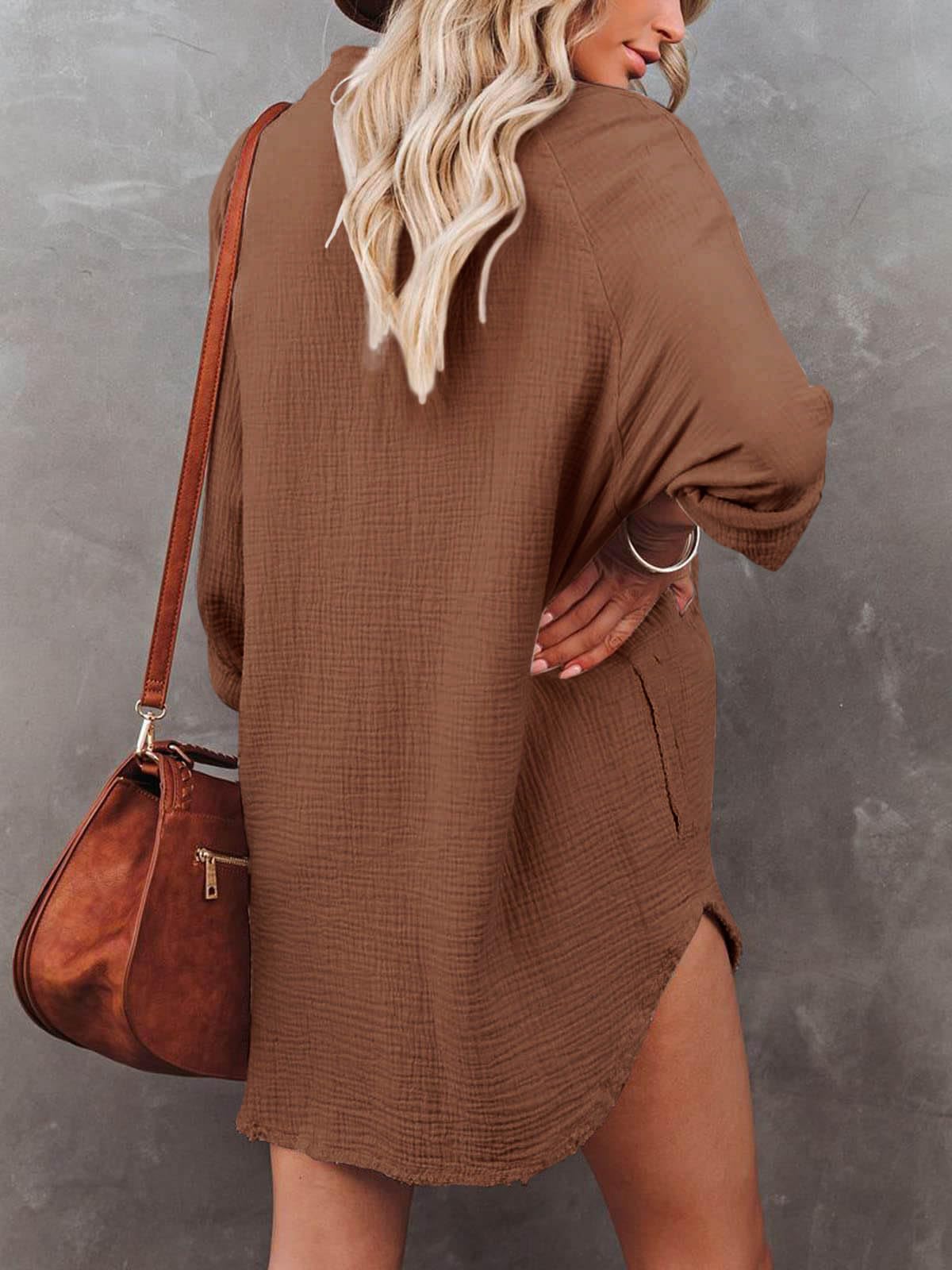 Women's Summer Long Sleeve Beach Cover Up Dress - Casual Button Down Oversized Tunic with Pockets | Perfect for Beach, Pool, Vacation & Casual Outings