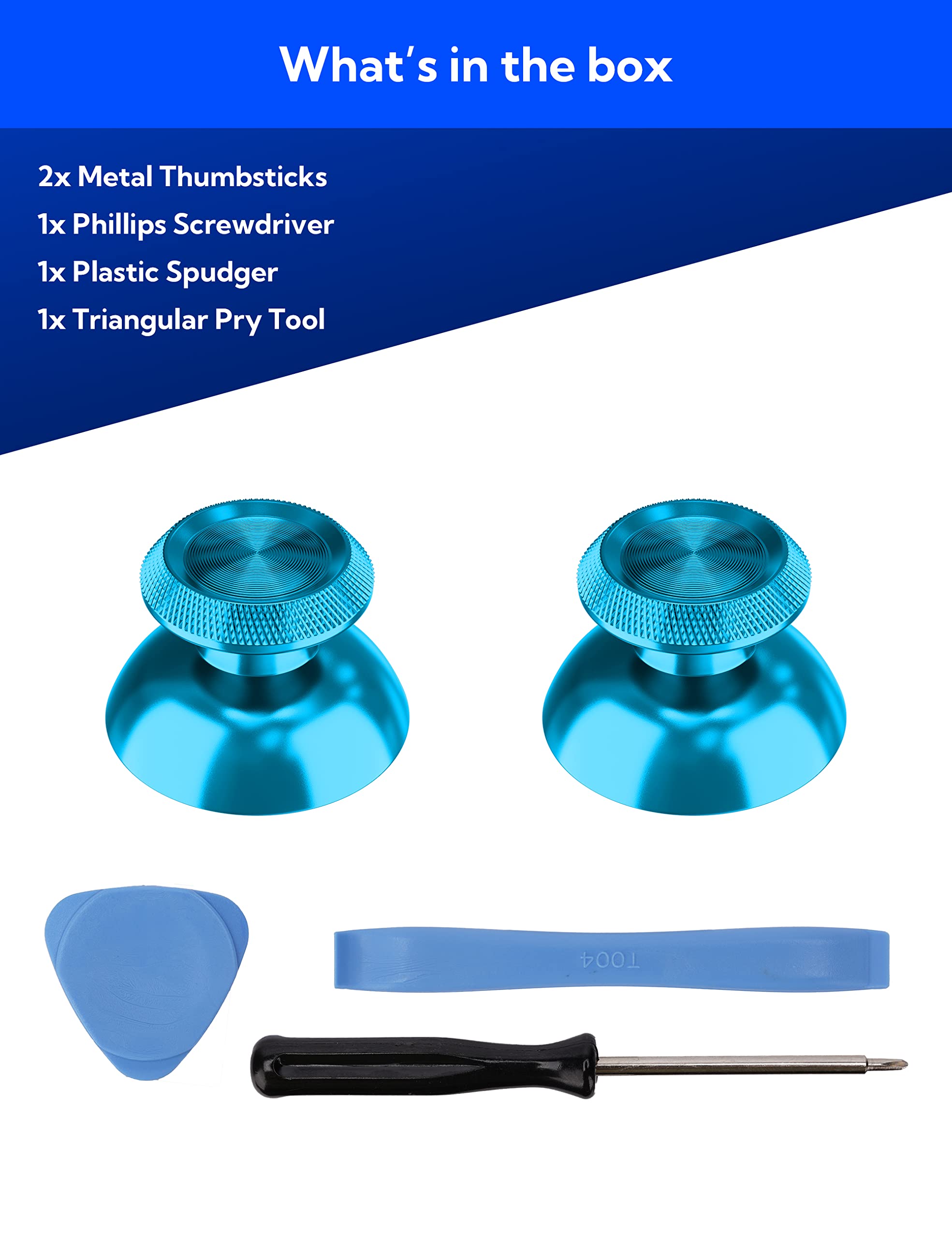 DualSense PS5 Controller Metal Thumbsticks - Aluminum Joystick Replacement Kit (Blue) for Gaming Accessories