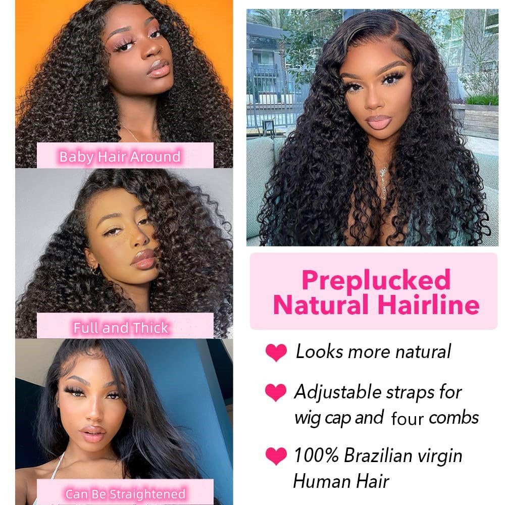 13x6 Kinky Curly HD Lace Front Wig Human Hair - Glueless 220% Density Pre-Plucked with Baby Hair | Short Curly Lace Front Wigs for Women | Perfect for Daily Wear, Parties & Cosplay (16 Inch)