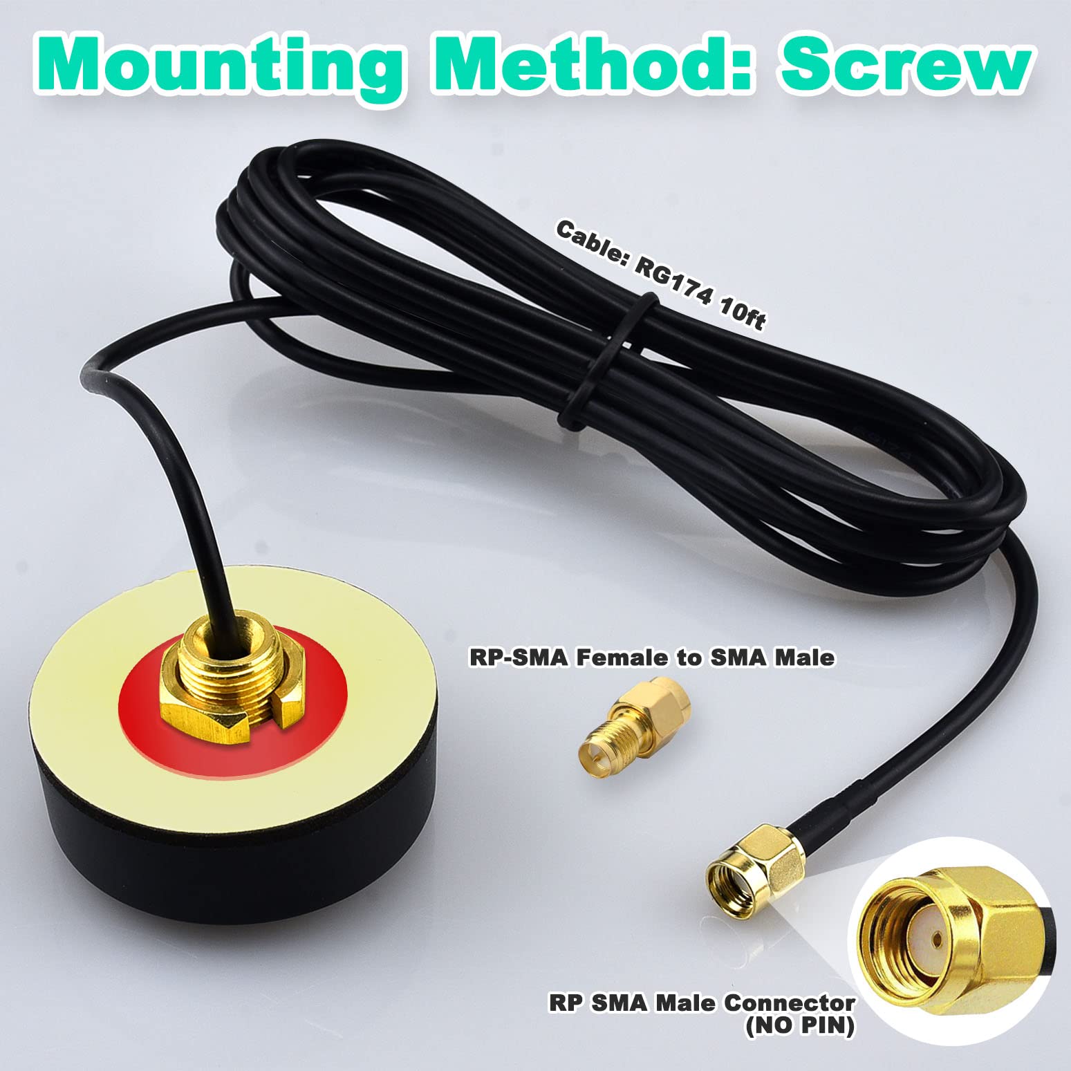 5dBi Dual Band 2.4GHz/5.8GHz WiFi Antenna with 10ft Cable - RP-SMA Male Connector & SMA to RP-SMA Adapter - for Wireless Router, Hotspot, Network Card - Perfect for Home Office, Gaming & Streaming Setup