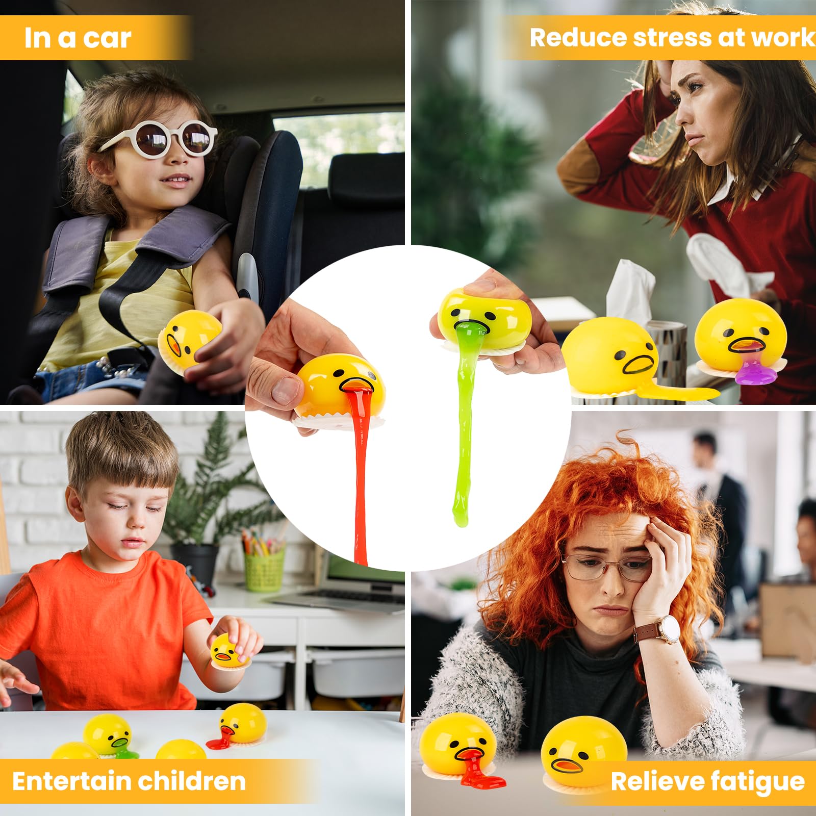 4-Pack Vomiting Egg Stress Ball - Funny Easter Gag Toys for Kids & Adults, Puking Slime Egg Yolk Squeeze Toy for Stress Relief & Anxiety, Fidget Sensory Toys for Classroom, Office & Party Favors
