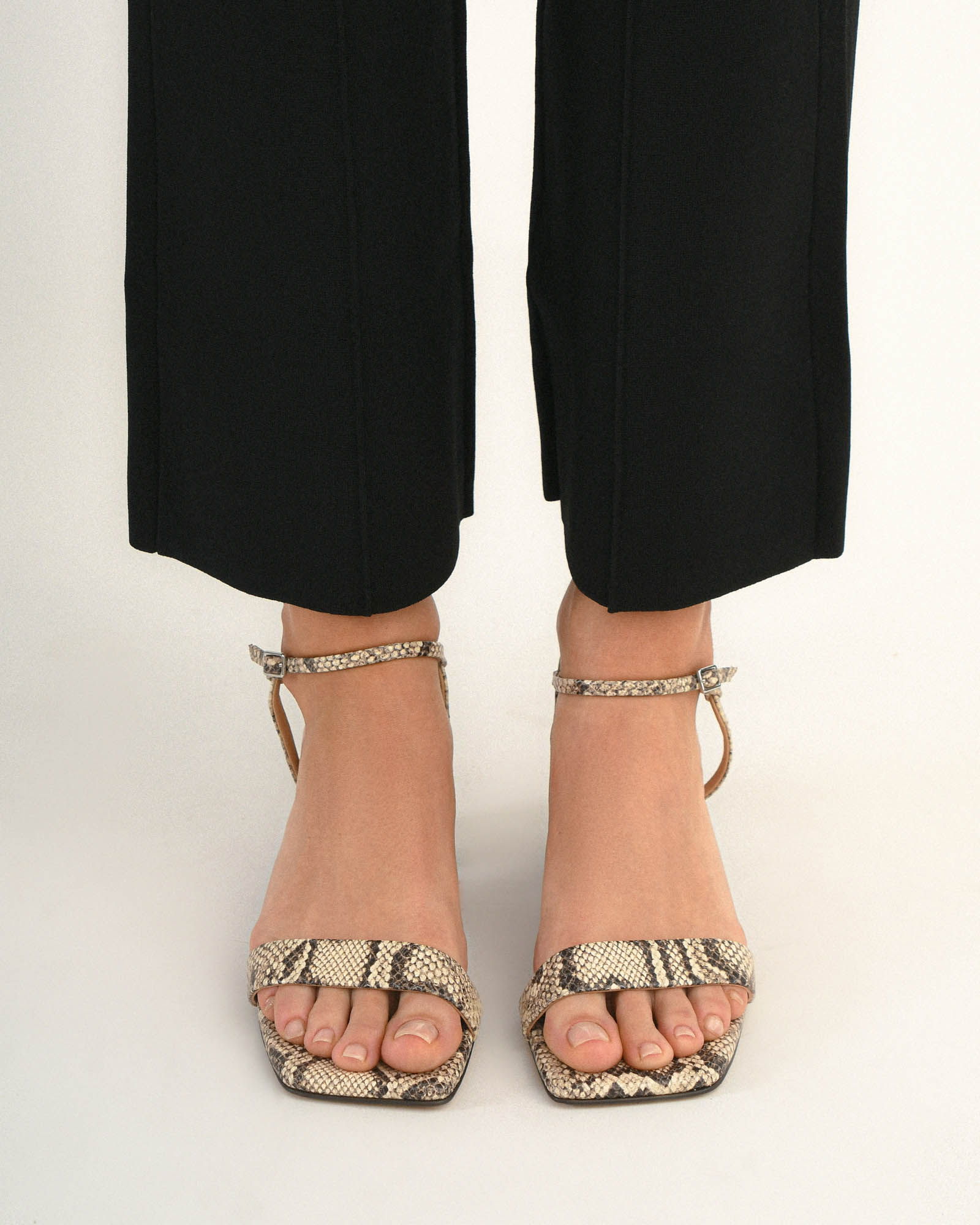 HELEN Mid-Heel Sandals - Natural Snake Print Leather Women's Shoes for Summer, Beach & Casual Outfits