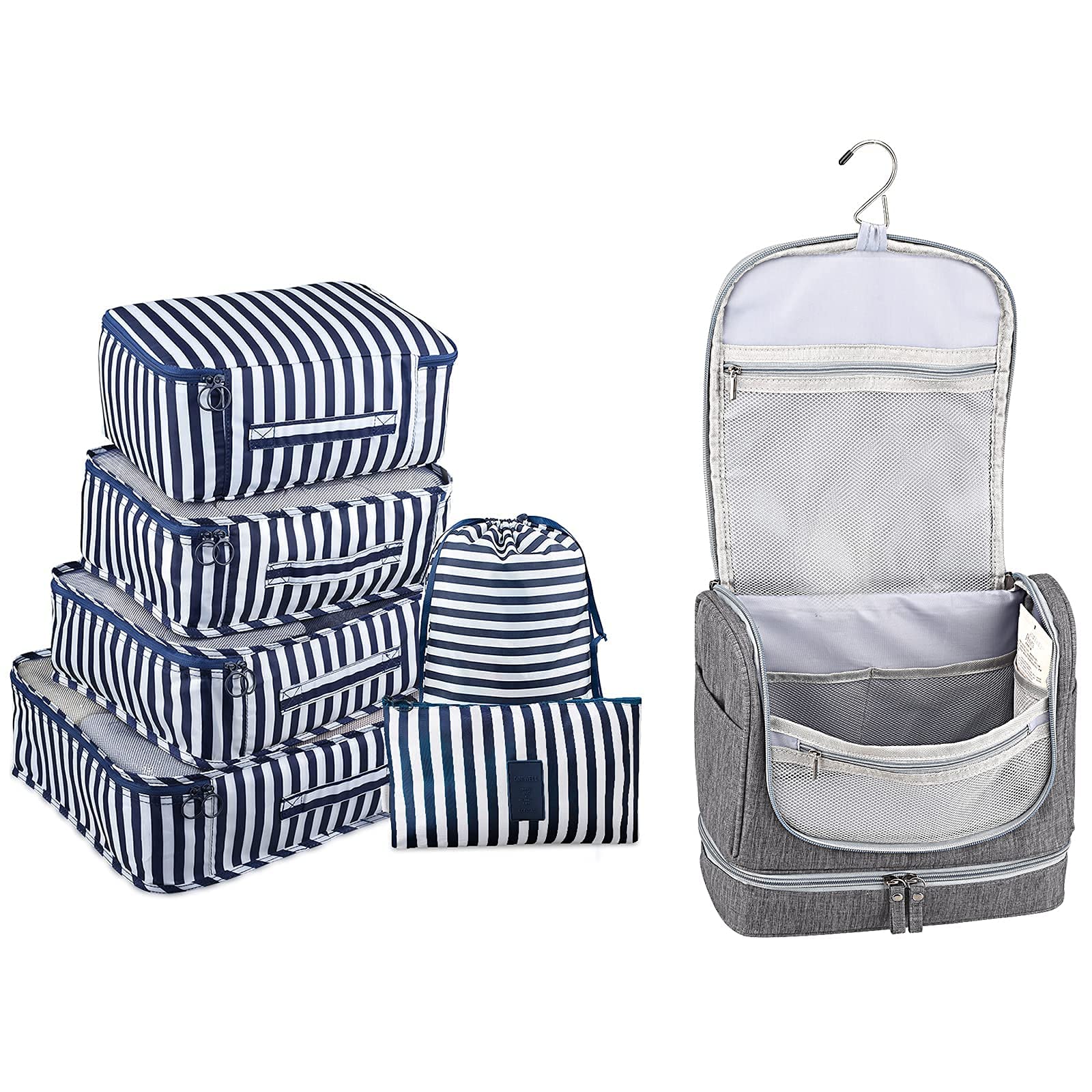 Travel Packing Cubes Set & Toiletry Bag with Wet Compartment - 6-Piece Luggage Organizer for Suitcases | Perfect for Business Trips, Vacations & Weekend Getaways