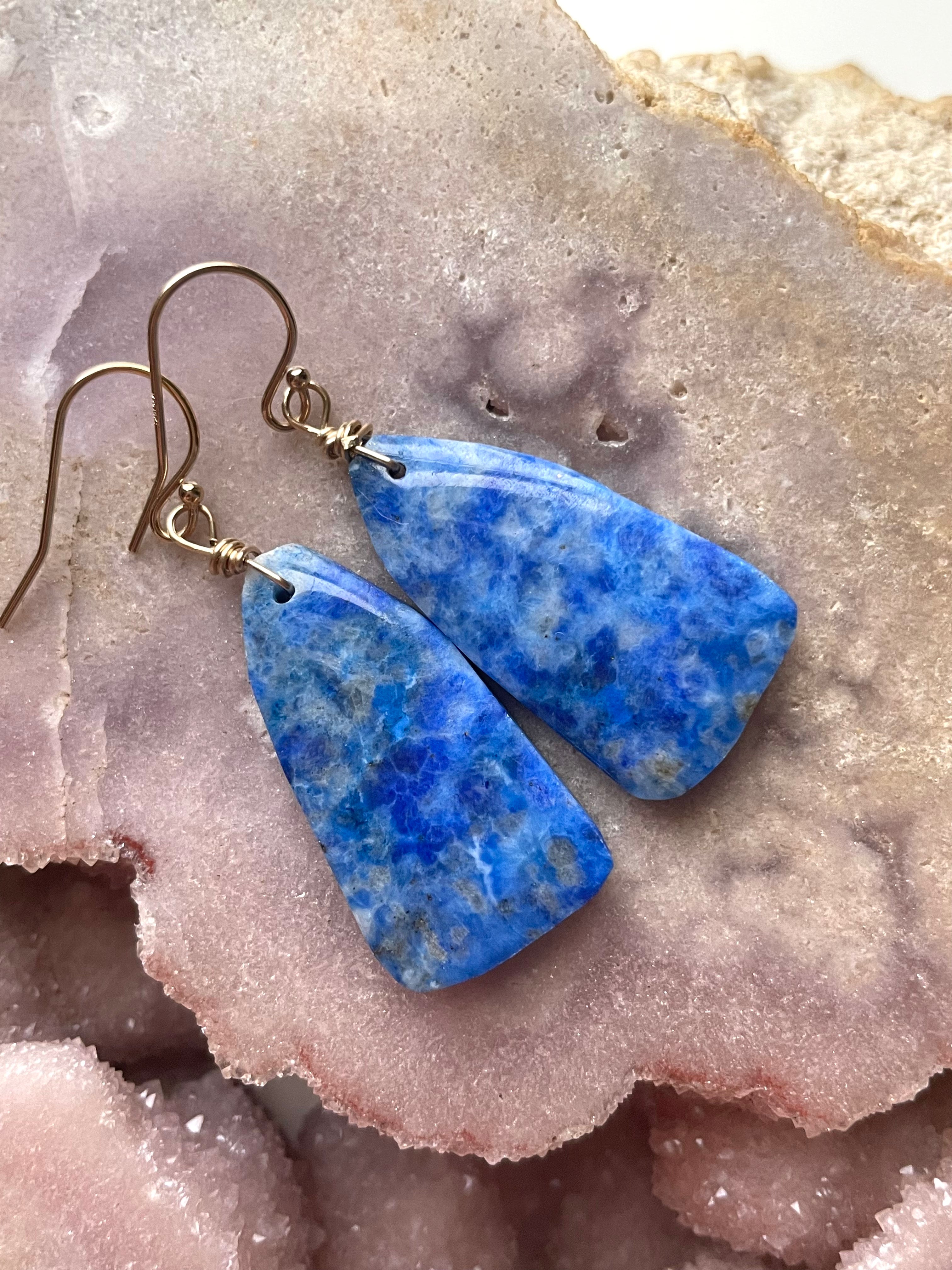 Lapis Lazuli Statement Earrings - 14K Gold Filled Dangle Earrings for Women | Elegant Boho Jewelry Gift for Birthday, Wedding & Party