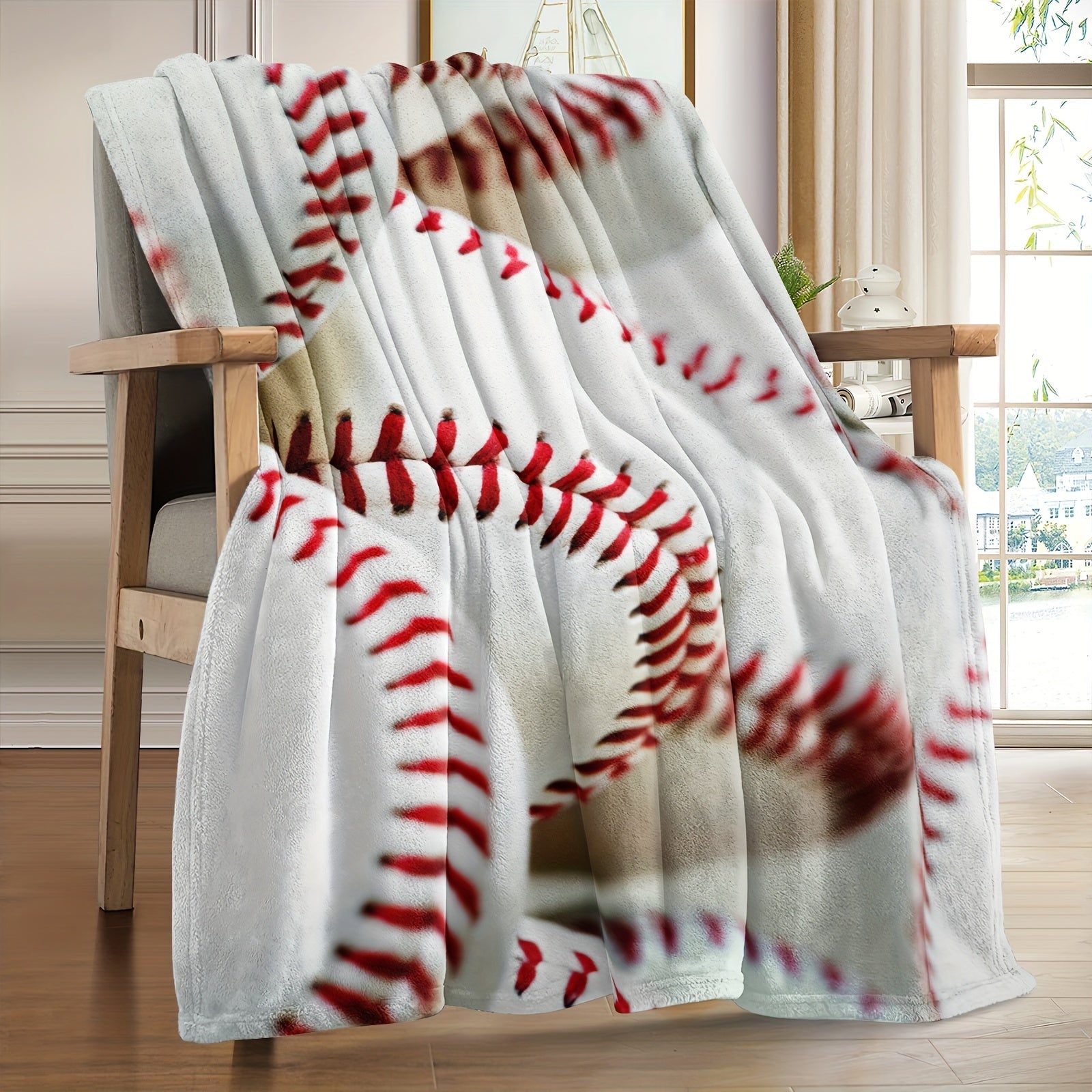 1pc Ultra Soft & Warm Baseball Throw Blanket - Cozy Brushed Microfiber for Couch, Bed, Sofa, Office & Camping | Lightweight, Compact & Machine Washable | Perfect for Netflix Nights, Picnics & Travel