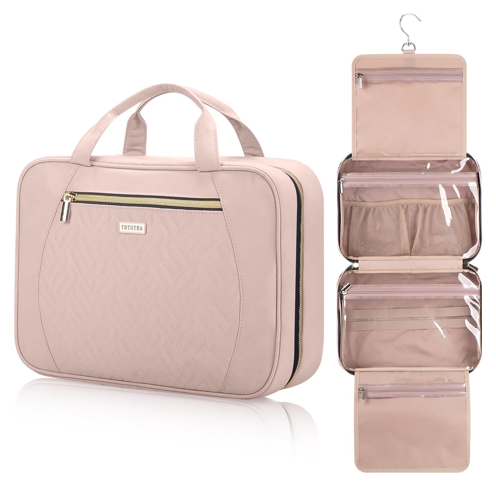 Hanging Travel Toiletry Bag for Women - Waterproof Cosmetic Organizer with Hook for Toiletries, Makeup Brushes & Full-size Products (Medium Pink) - Perfect for Vacation, Gym, Business Trips & Daily Use