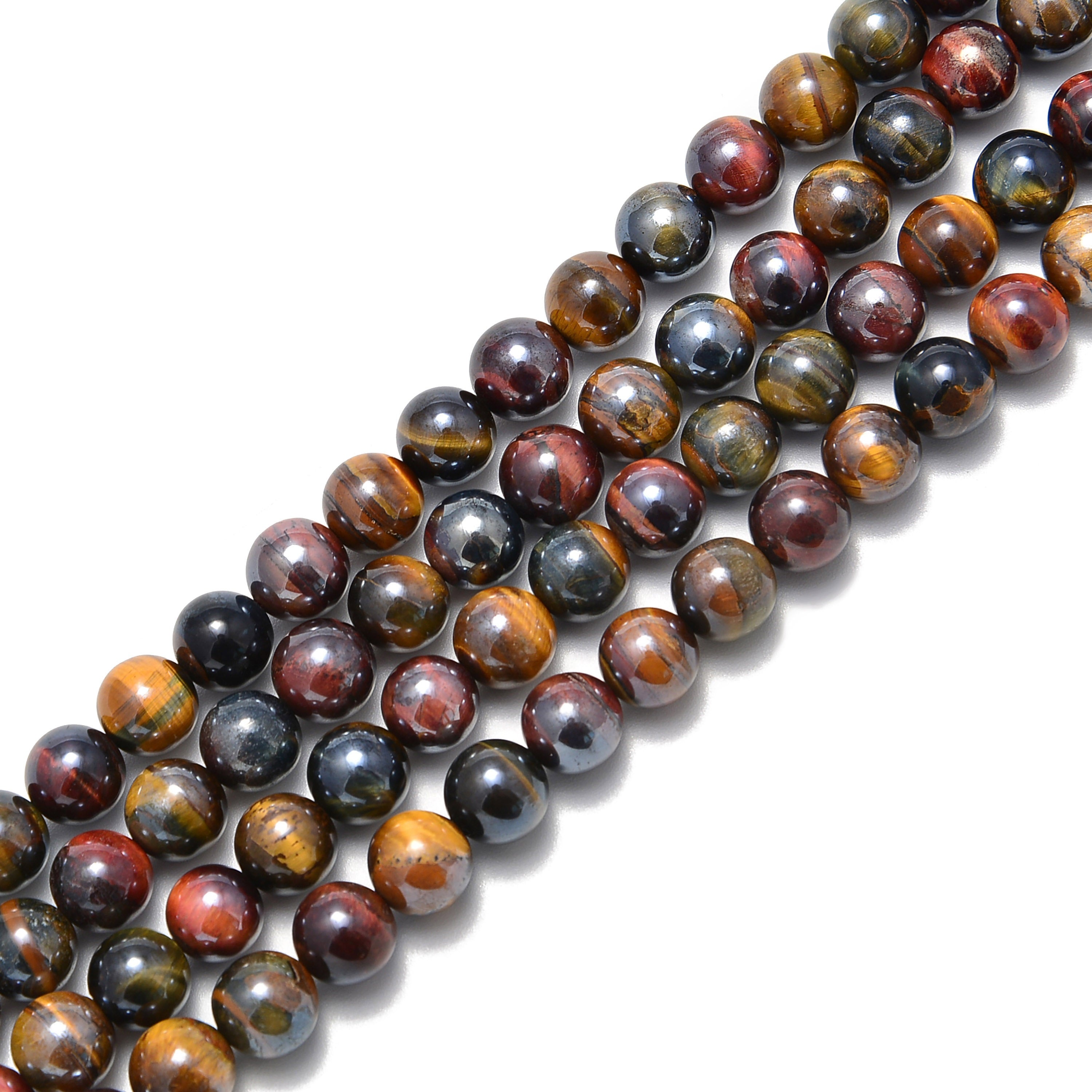 Premium Coated Multi Tiger's Eye Smooth Round Beads - 4mm to 15.5mm Sizes - 12 Inch Strand for Jewelry Making, DIY Crafts & Meditation Accessories