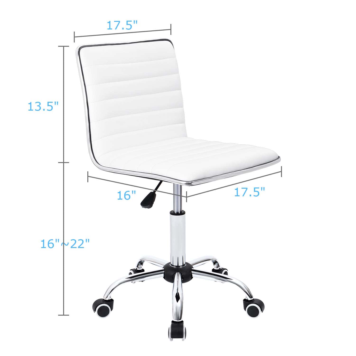 Furmax Mid Back Vanity Chair - White PU Leather Swivel Makeup Stool with Ribbed Design, Armless Retro Office & Computer Desk Chair for Home, Salon, Dressing Room & Workspace