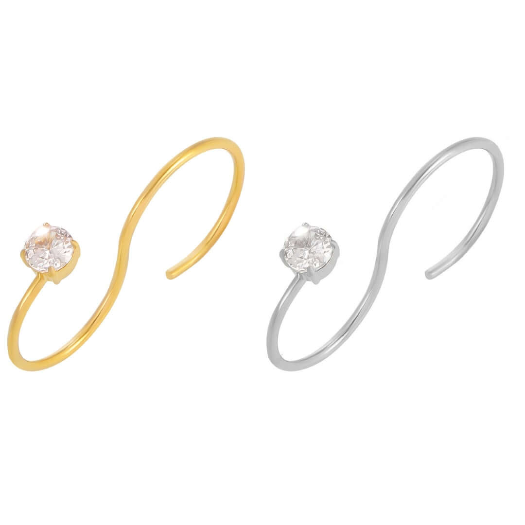 Solitaire Two Fingers Spiral Ring | A938 | Elegant Minimalist Ring for Women | Perfect for Engagement, Wedding, Anniversary & Everyday Wear