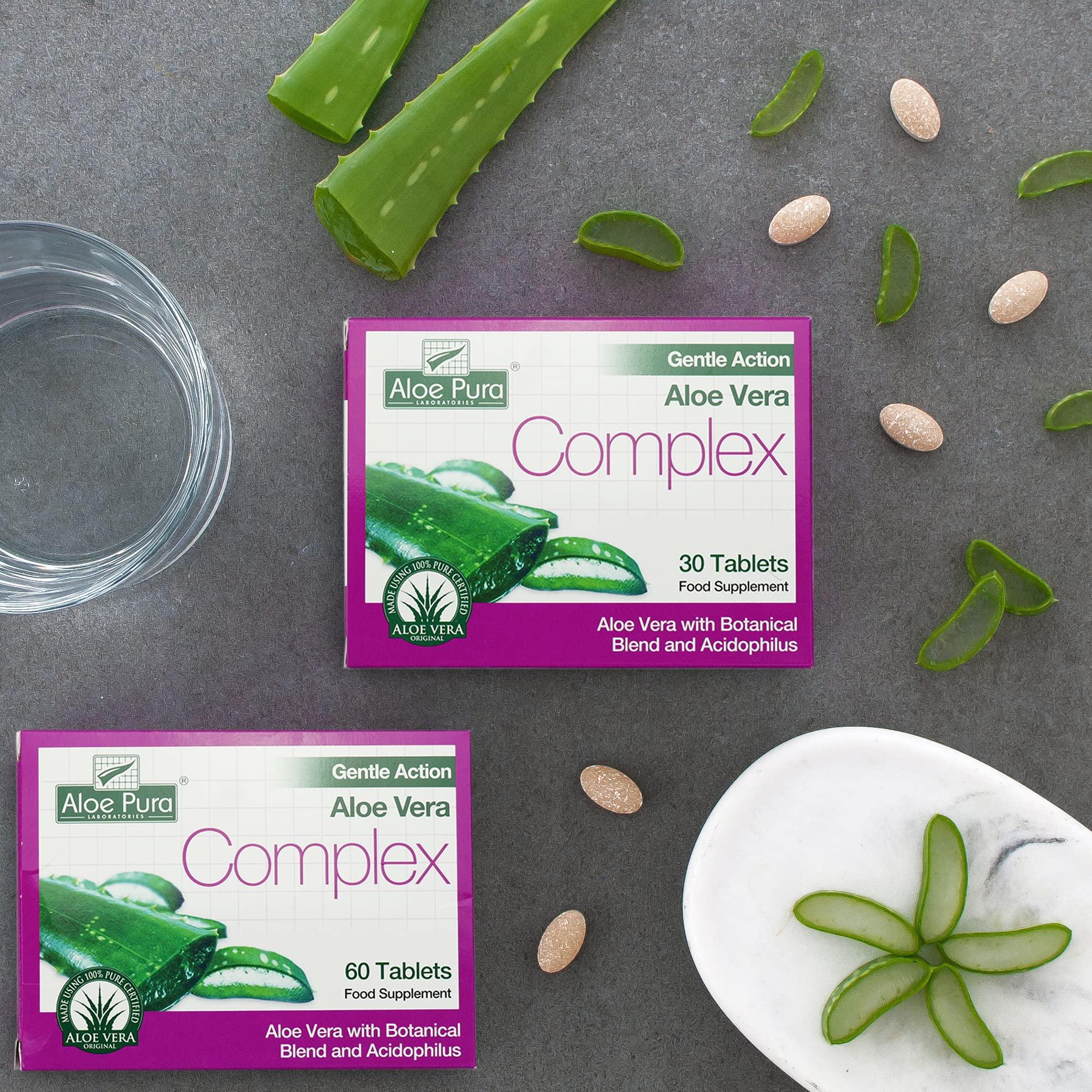 Aloe Pura Aloe Vera Gentle Action Complex Tablets - Natural Vegetarian Supplement, Cruelty-Free, 30 Count | Supports Digestive Health & Skin Wellness for Daily Detox
