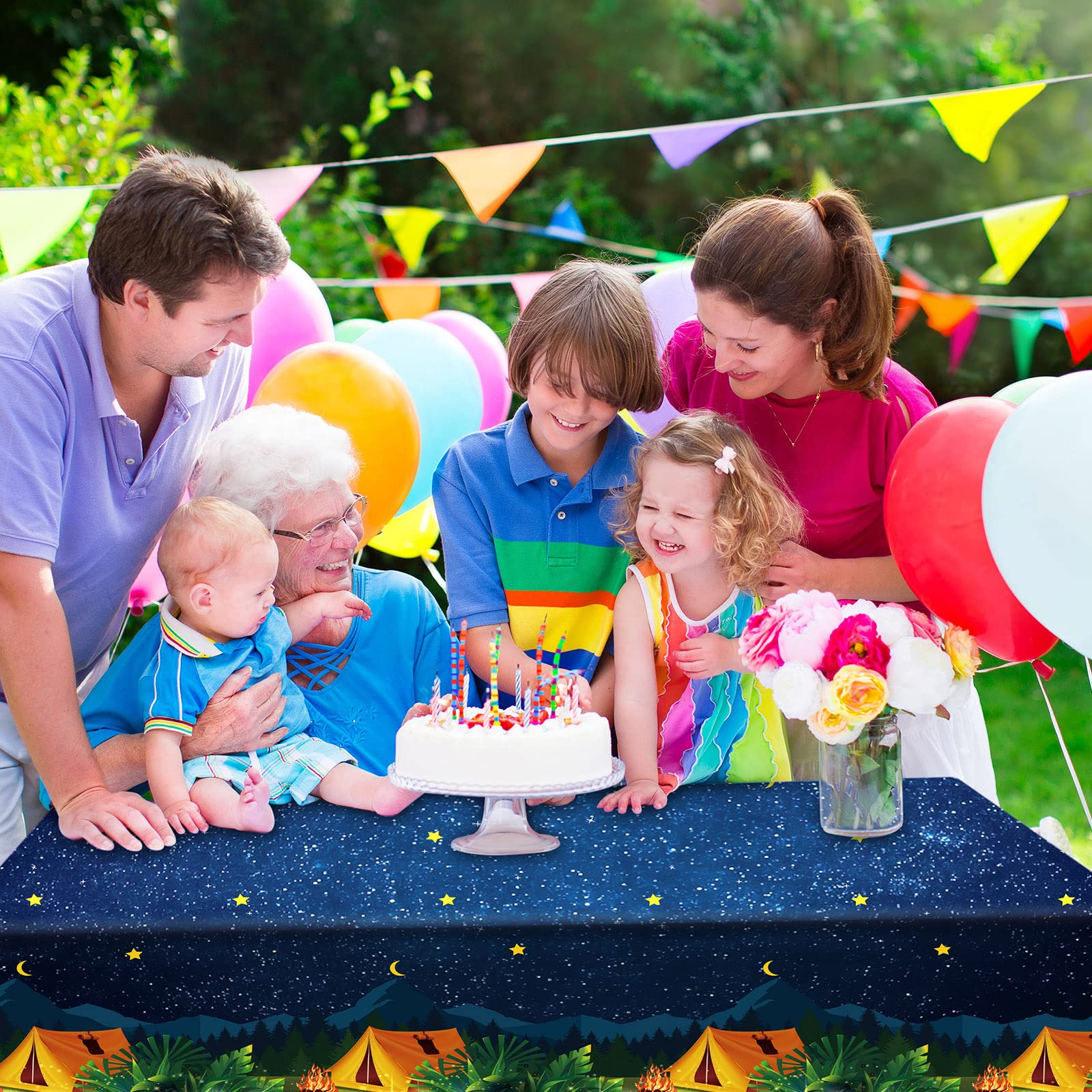 3-Piece Waterproof Plastic Camping Tablecloth Set - Rectangular Fireproof Table Cover for Camping, Picnic, Birthday Party & Outdoor Adventures - Perfect for BBQ, Hiking & Family Gatherings