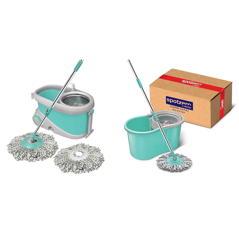 **Spotzero by Milton Prime Mop with Big Wheels & Stainless Steel Wringer – Aqua Green (Includes 2 Refills) – Ideal for Hardwood Floors, Tile & Kitchen Cleaning**