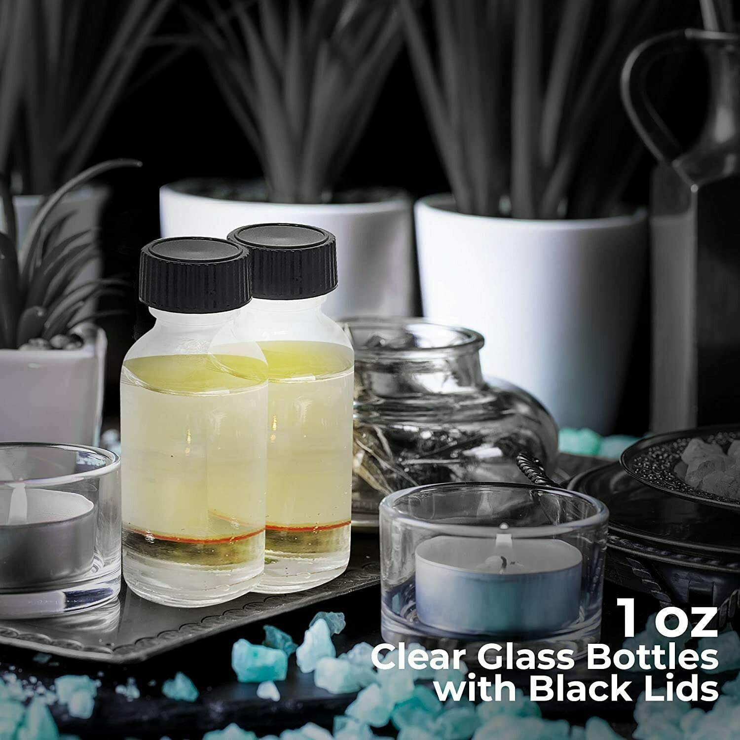 Leak-Proof Glass Bottles with Secure Caps - 1 Oz (12 Pack) for Essential Oils, Perfumes, Fragrances, Sauces & Hot Sauces - Perfect for DIY, Travel & Home Storage