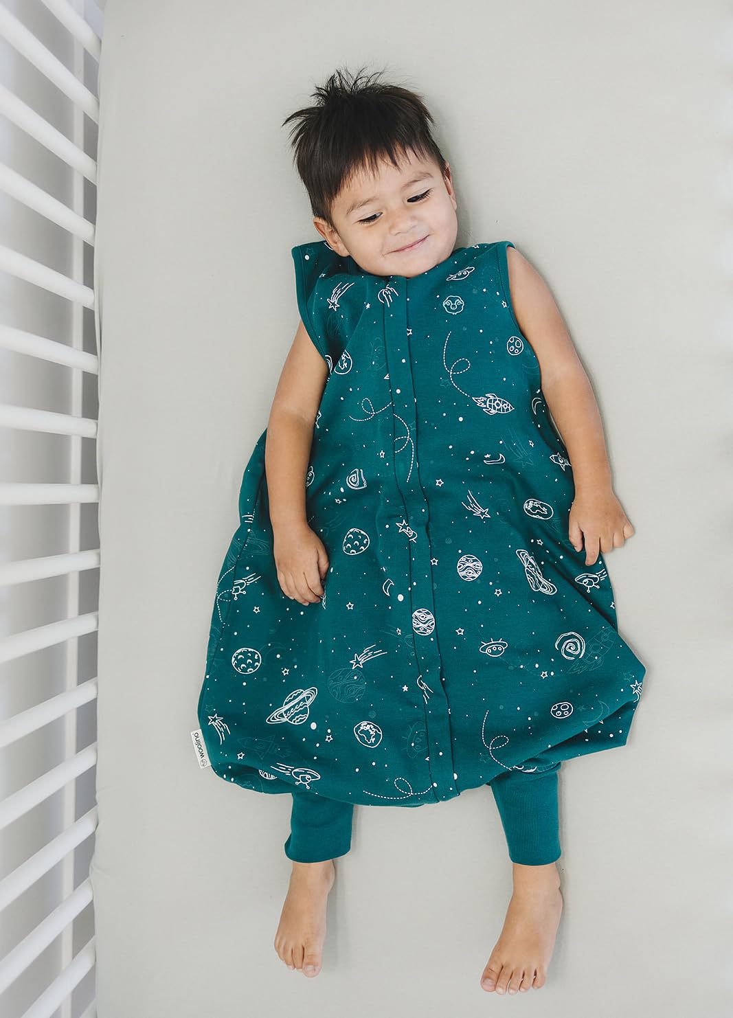 Woolino 4 Season Baby Sleep Sack with Feet - Australian Merino Wool & Organic Cotton - Toddler Sleeping Bag for 18-36 Months - Space Theme Glow in The Dark - Perfect for Nursery, Daycare & Travel