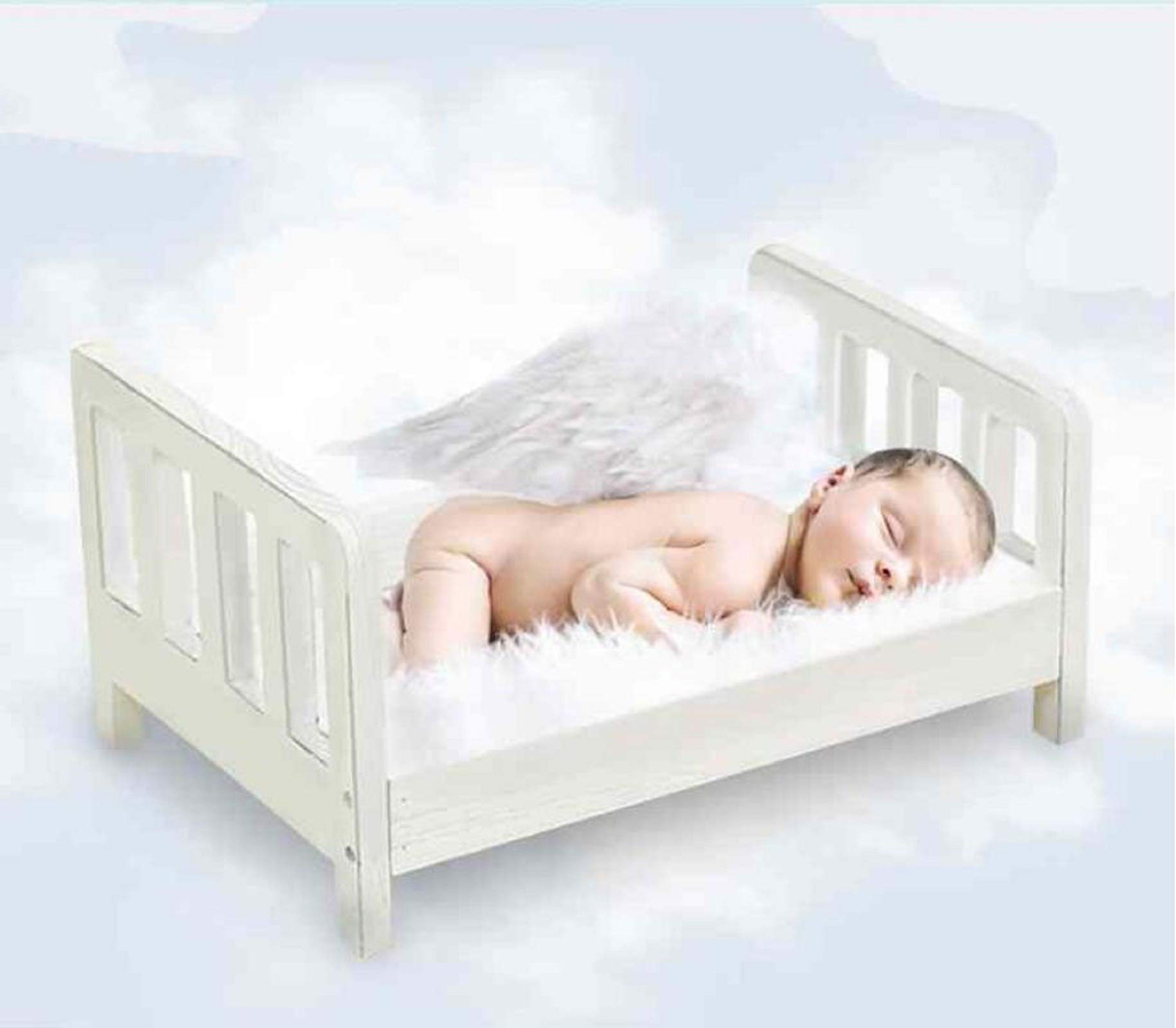 White Detachable Newborn Baby Posing Prop Bed - Photography Cot for Newborn & Small Doll Photo Shoots - Perfect for Studio, Nursery, and Baby Shower Background Props