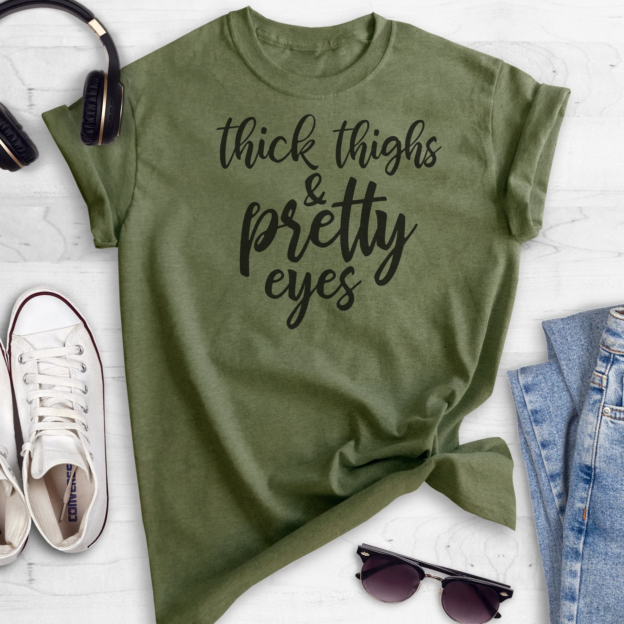 Body Positive Shirt for Women & Men - Thick Thighs Pretty Eyes Unisex T-Shirt - Confidence Boosting Apparel for Casual Wear, Body Positivity Events & Self-Love Outfits