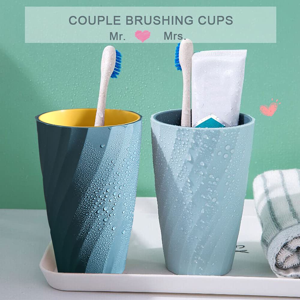 2-Pack Unbreakable Toothbrush Holder Cups - Durable Bathroom Tumbler for Toothbrush & Accessories Organization (Light Blue & Dark Blue) - Perfect for Bathroom Countertop, Travel, and Dorm Essentials