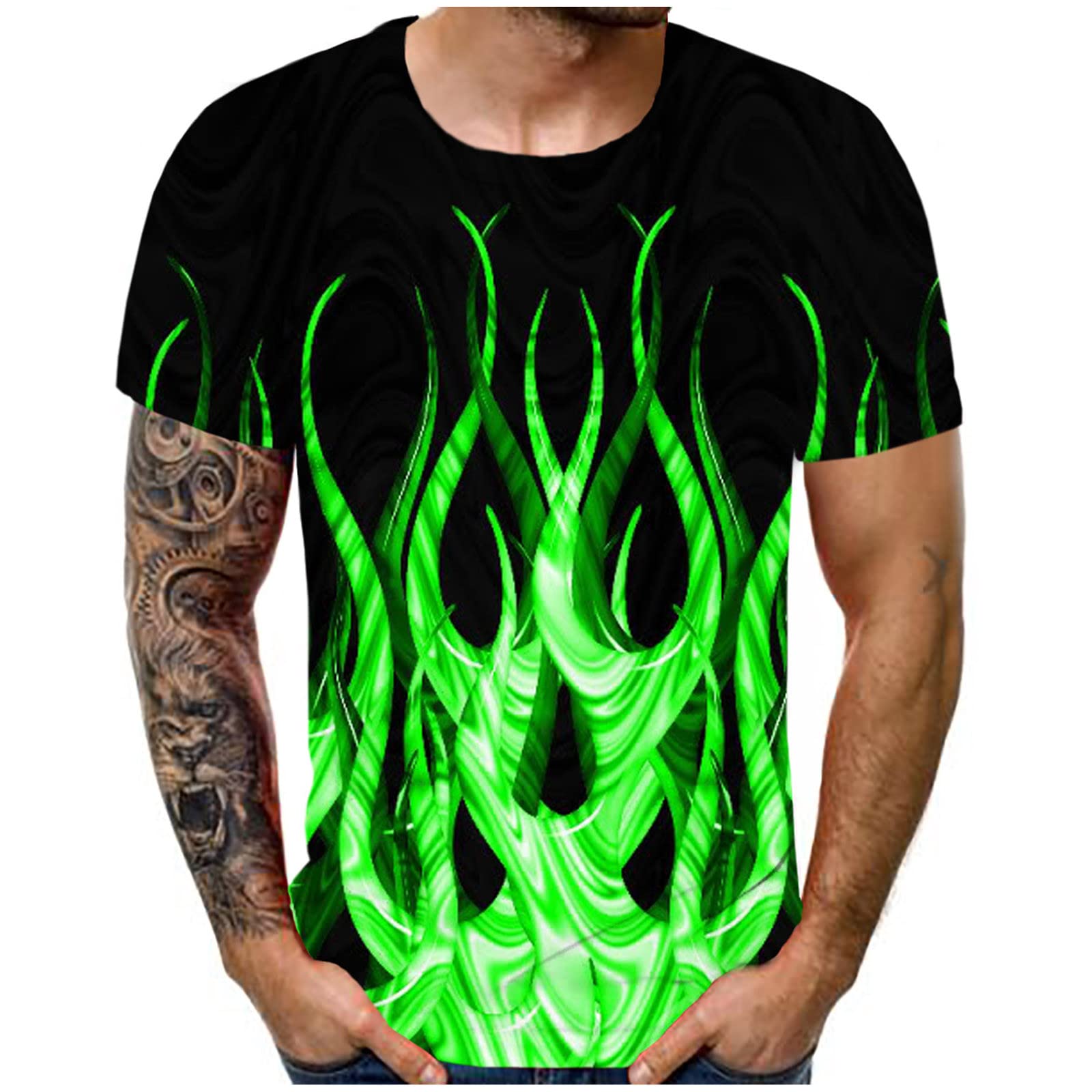 3D Flame Print Graphic T-Shirt for Men & Women - Funny Novelty Crewneck Short Sleeve Casual Tee | Perfect for Summer Outfits, Parties, and Streetwear Fashion
