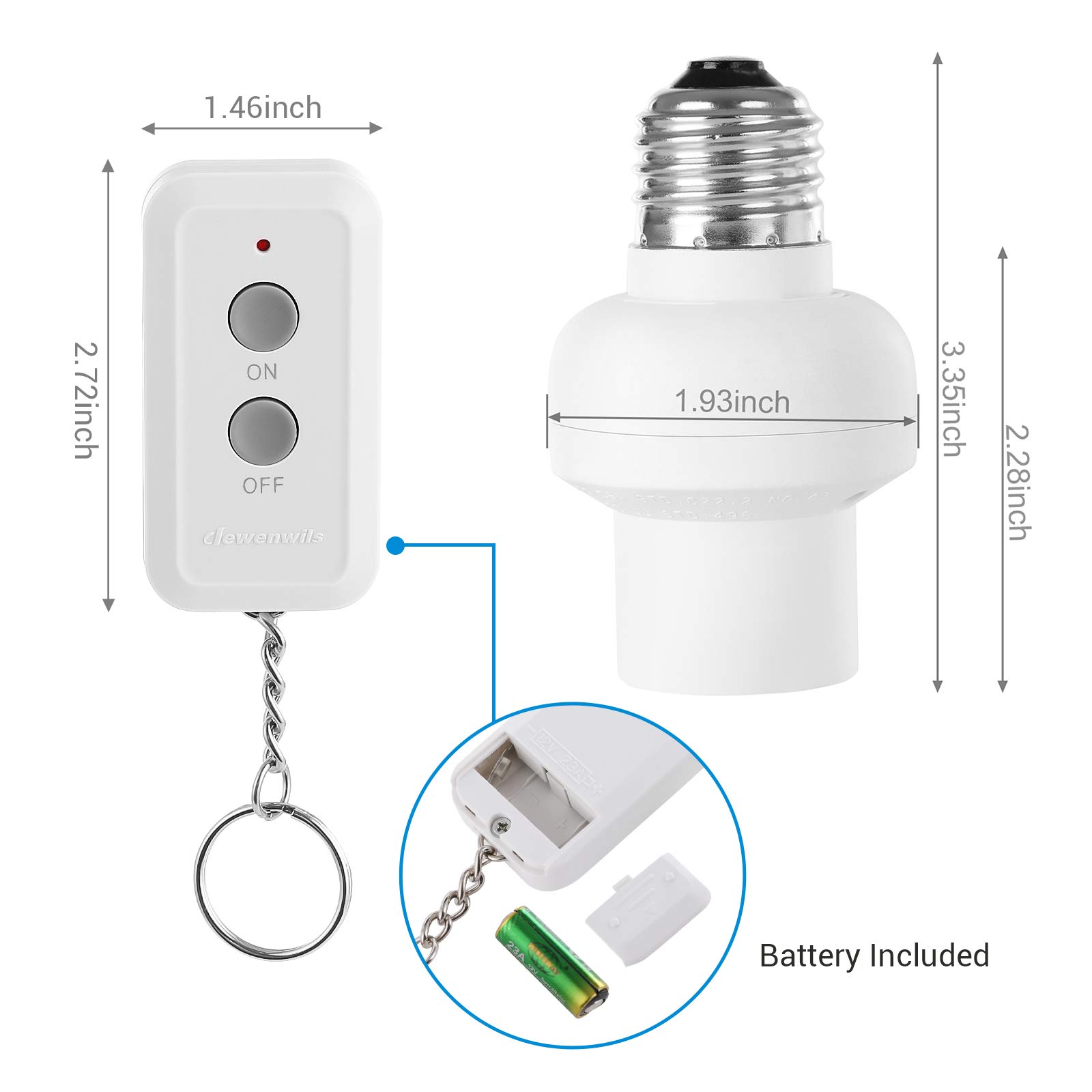 DEWENWILS Wireless Remote Control Light Bulb Socket - E26/E27 Base Smart Switch Kit with Controller for Pull Chain Fixtures | No Wiring Needed, ETL Certified | Perfect for Bedroom, Living Room & Outdoor Lighting