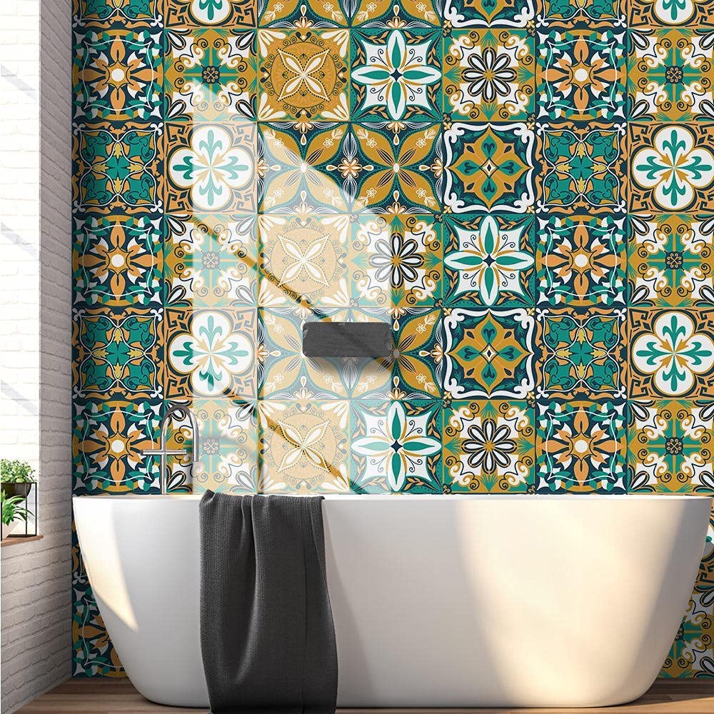 15cm x 15cm Art Deco Tile Stickers - 10 Pack Self-Adhesive Wall Tile Decals for Kitchen Backsplash, Bathroom & Home Decor | Waterproof & Removable Peel & Stick Tiles for Easy DIY Home Improvement