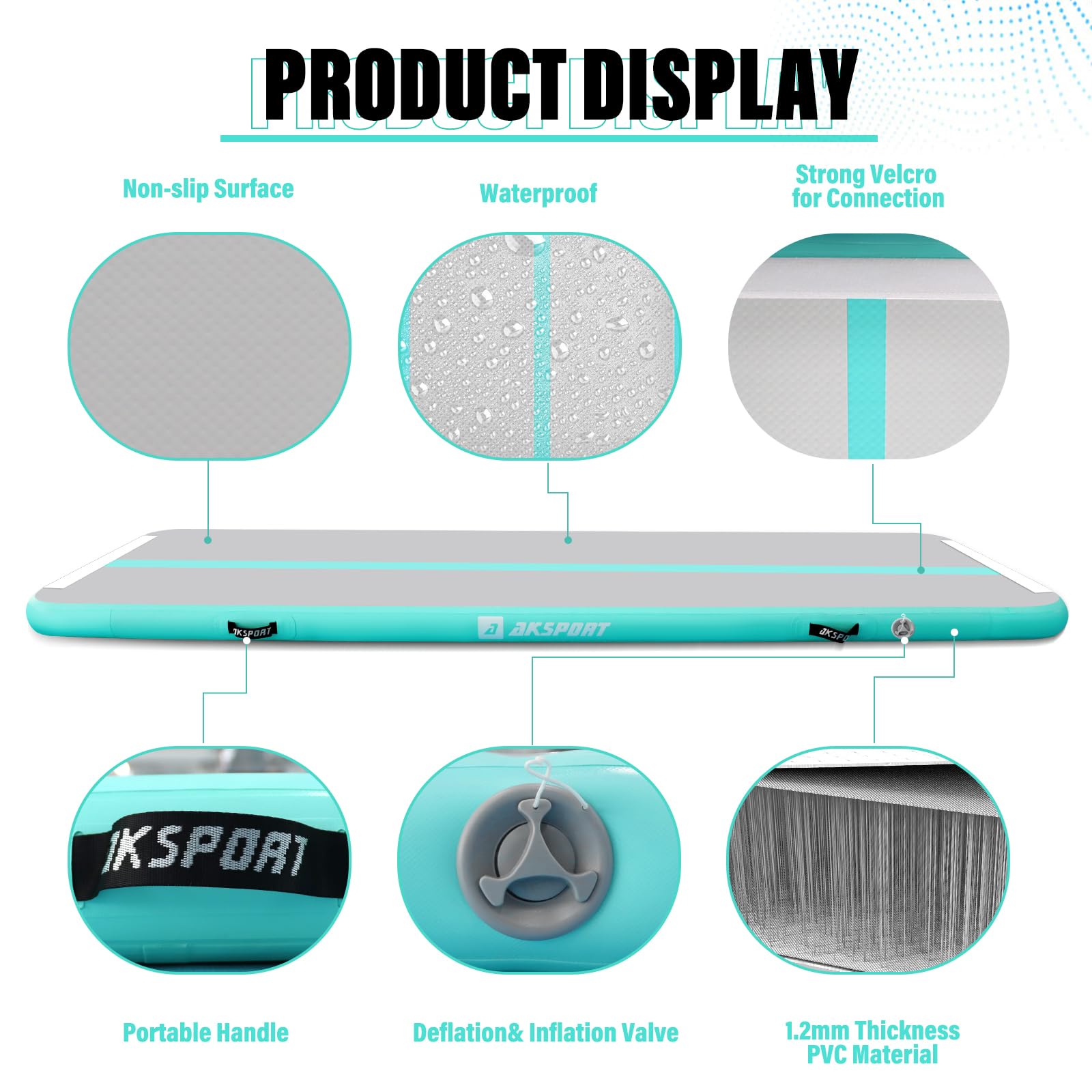 AKSPORT 10ft 13ft 16ft 20ft Inflatable Air Track Mat - Gymnastics Training Mat with Electric Pump for Home, Cheerleading, Tumbling & Parkour | Perfect for Indoor/Outdoor Fitness & Kids Play
