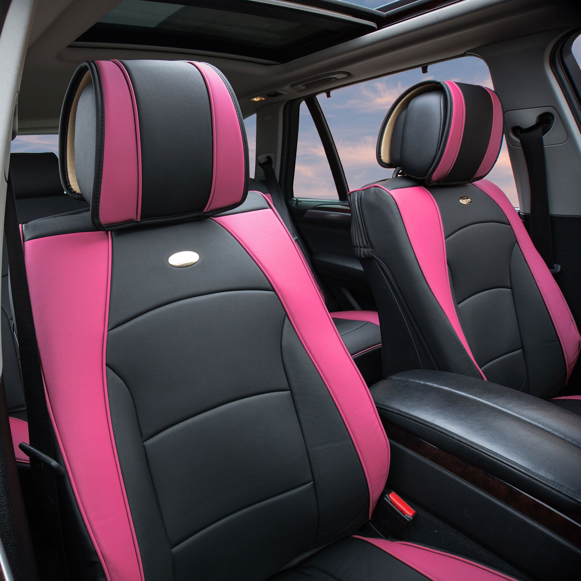 FH Group Pink Deluxe Leatherette Car Seat Cover - Universal Fit Waterproof Seat Protector for Cars, Trucks & SUVs | Premium Auto Accessories for Comfort & Style | Perfect for Daily Commute, Road Trips & Family Travel