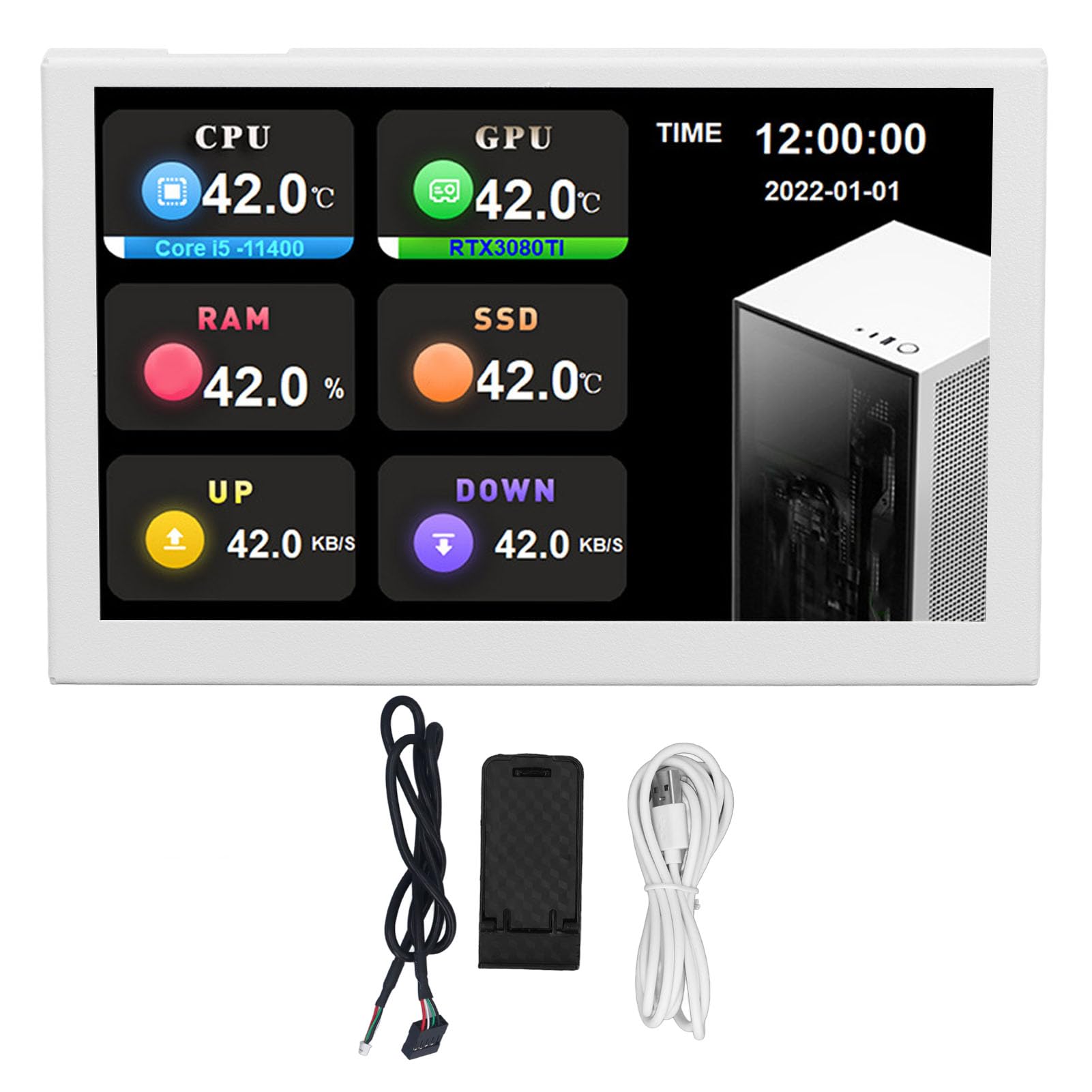 5 Inch IPS USB Mini Screen - 800x480 Resolution Type C Sub Display for AIDA64 PC Monitoring (White) | Perfect for Gaming Rigs, Workstations & System Diagnostics
