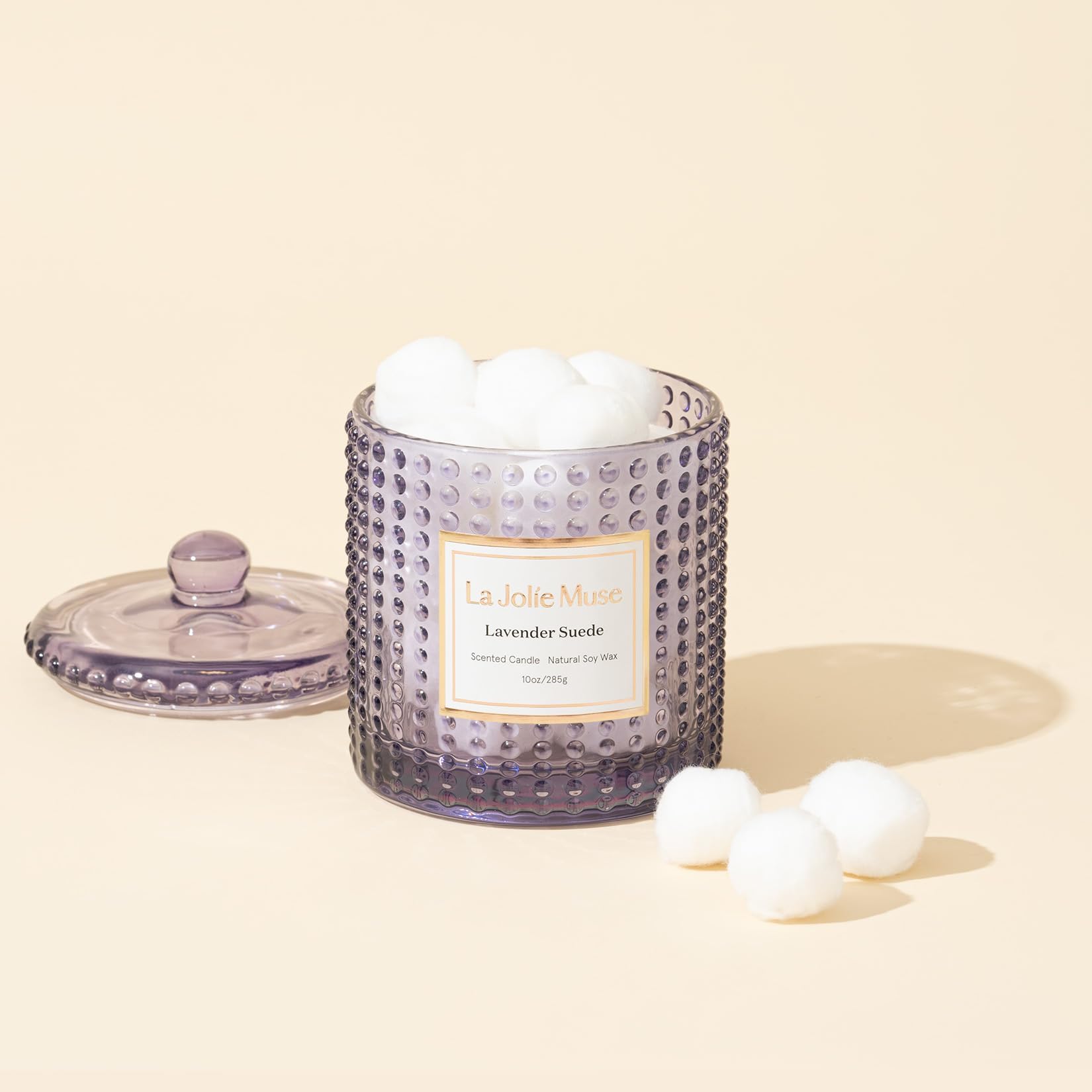 LA JOLIE MUSE Lavender Scented Suede Candle - 10oz Aromatherapy Candle with 75 Hours Burn Time - Perfect Mothers Day Gift, Home Decor & Relaxation Scented Candle for Bedroom, Bathroom and Living Room