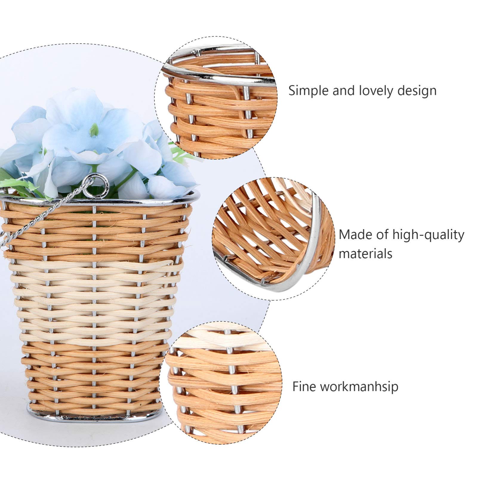 3-Piece Woven Storage Basket Set - Rattan Cup Holders, Desk Organizer & Mini Hamper for Home Decor, Wedding Table Centerpiece, Green Plant Holder - Perfect for Living Room, Office & Boho Wedding Decorations