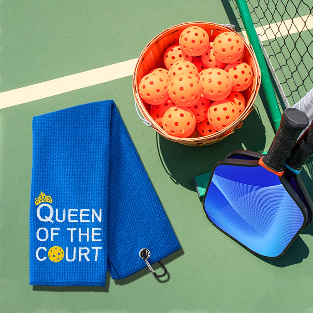 Queen of The Court Embroidered Pickleball Towel - Premium Sports Towel for Men & Women - Perfect Pickleball Gift for Players, Fans, Birthdays & Retirement - Great for Courtside, Gym & Outdoor Activities