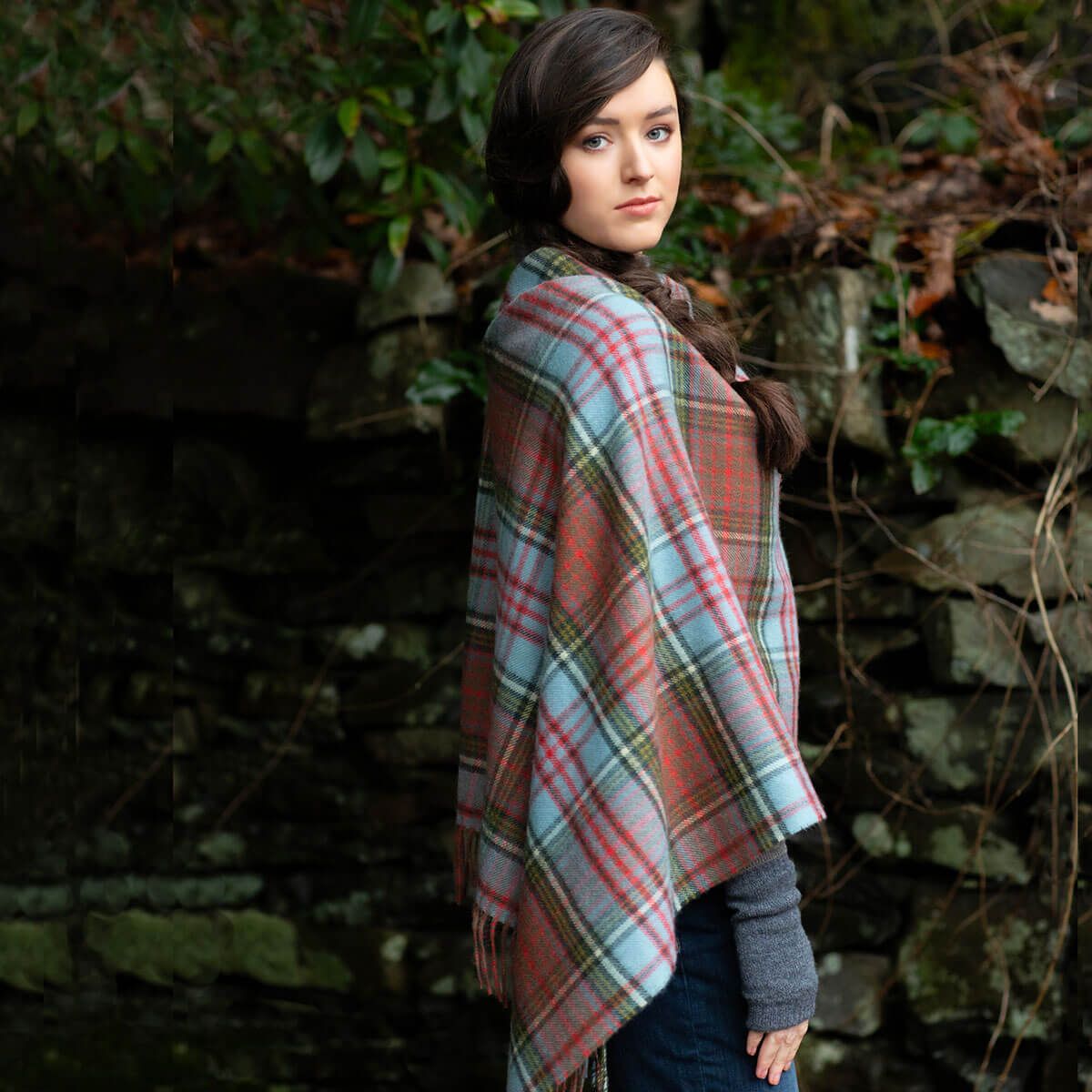 Georgia Anderson Weathered Tartan Lambswool Poncho - Warm Wool Shawl Wrap for Women, Autumn Winter Fashion Outerwear | Perfect for Fall Hikes, Holiday Parties & Cozy Nights by the Fireplace