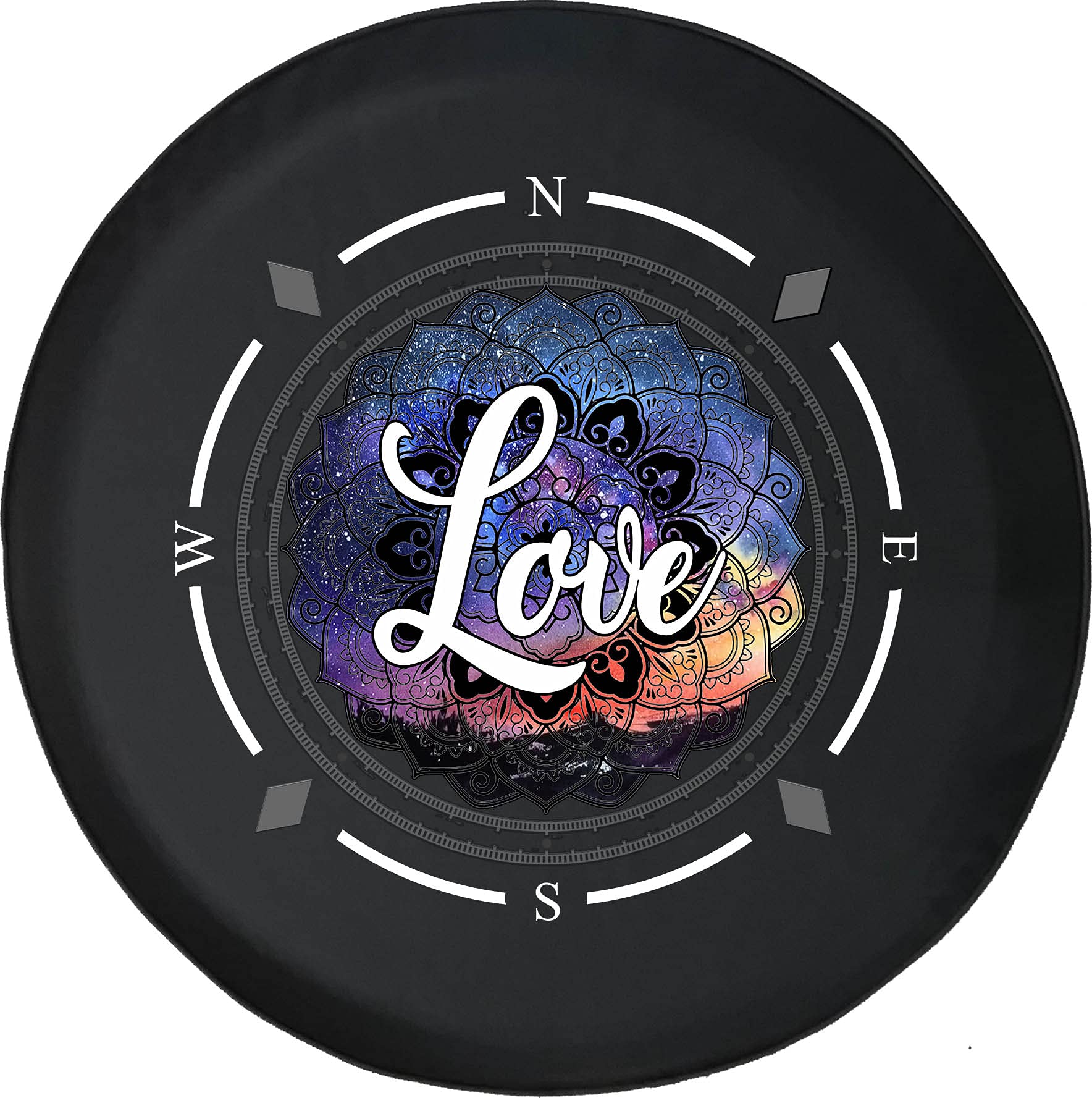 American Unlimited Spare Tire Cover with Compass & Love Galaxy Print - Mandala Wheel Covers for SUV, Trailer, RV Accessories - Durable & Weatherproof for Outdoor Adventures