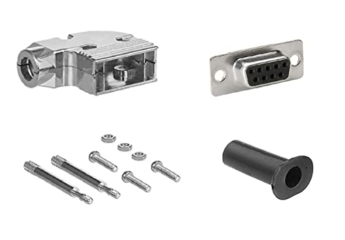 DB9 Female Solder Type Shielded Metal Elbow Hood Connector - 90 Degree Right Angle Adapter for Industrial Equipment, Computer Servers & Audio/Video Devices
