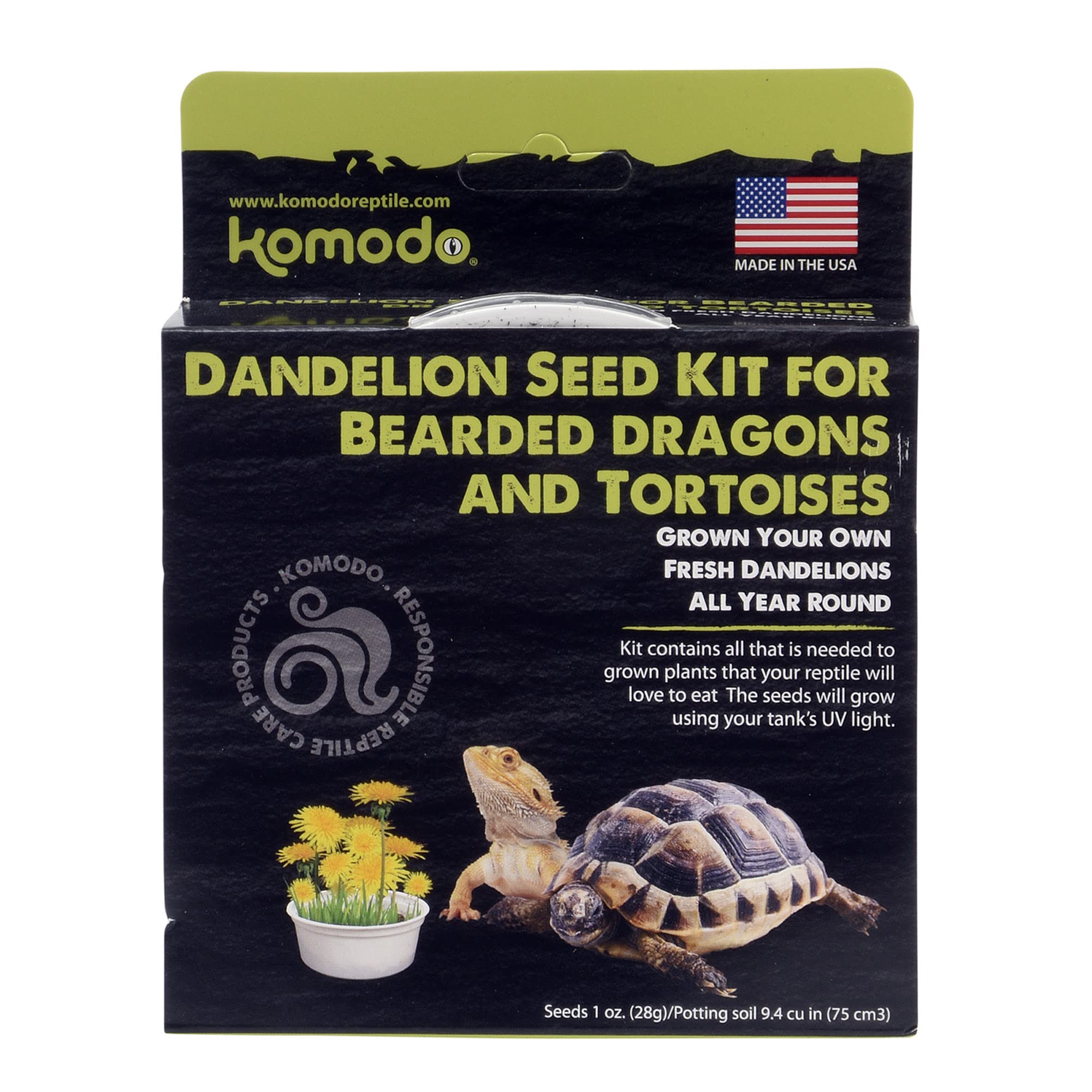 Organic Komodo Dandelion Growing Kit - Year-Round Fresh Greens for Bearded Dragons & Tortoises | Complete Indoor Herb Garden Starter Set with Seeds, Soil & Instructions | Perfect Reptile Treat & Salad Topper
