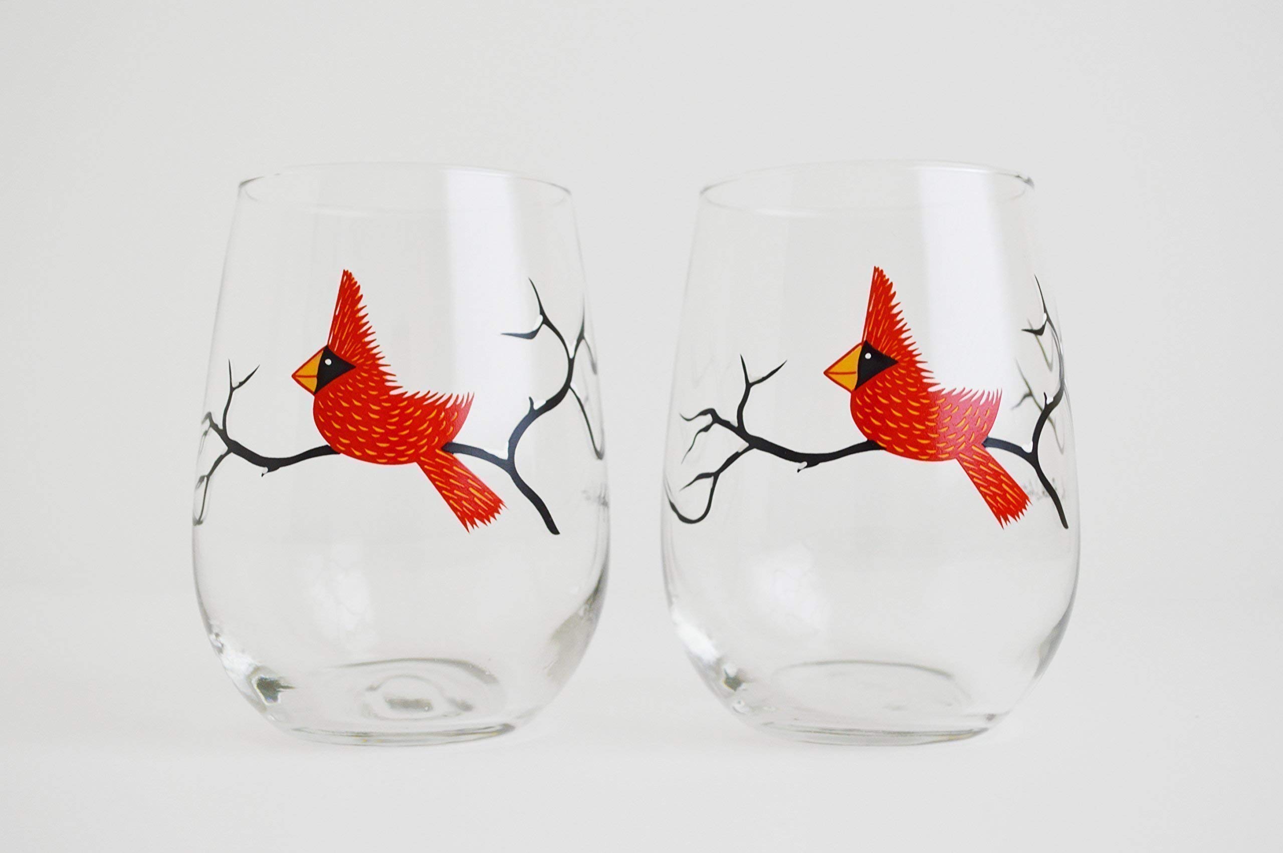 Premium Cardinal Stemless Wine Glasses - Set of 2 Elegant Christmas-Themed Glassware for Holiday Parties, Gifts & Festive Celebrations