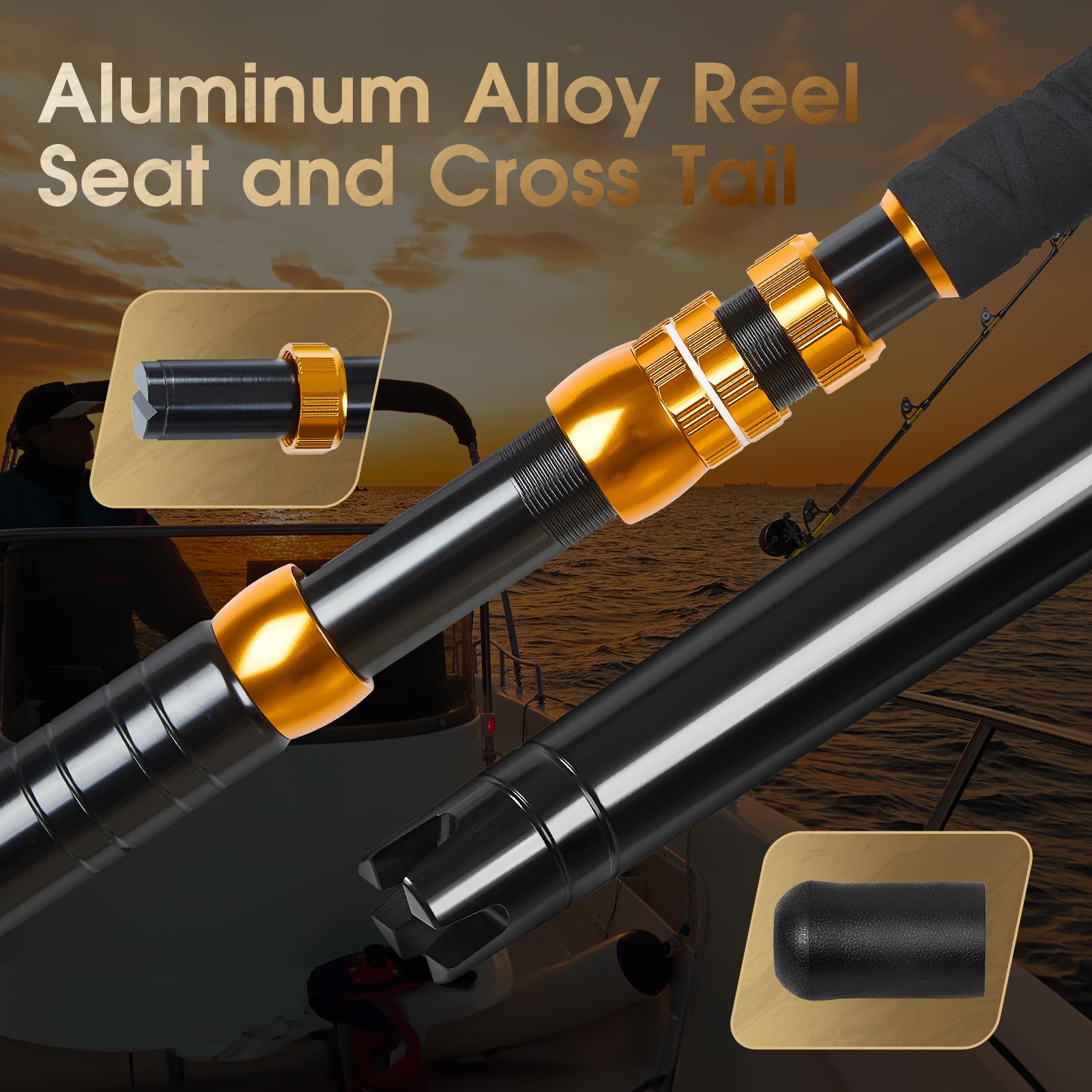 **Heavy Duty Offshore Trolling Rod - Saltwater Big Game Fishing Rod with Roller Guides - Perfect for Deep Sea Boat Fishing & Sportfishing**