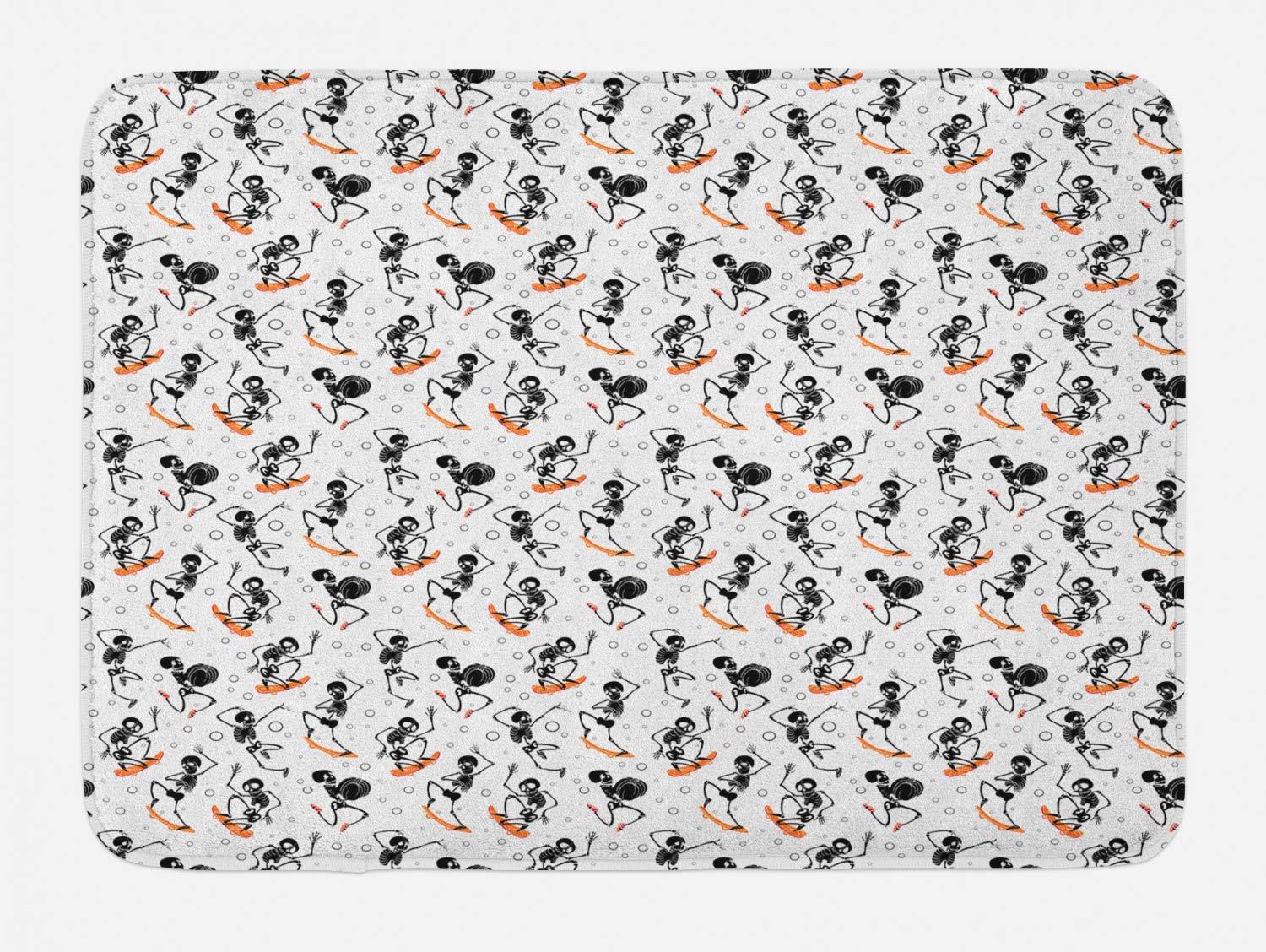 Ambesonne Non-Slip Skeleton Bath Mat - Whimsical Skateboard & Bubbles Design, Plush Bathroom Decor Rug, 30.2 x 20 Inches, Charcoal Grey & White - Perfect for Halloween Decor, Gothic Themed Bathrooms & Unique Home Accessories