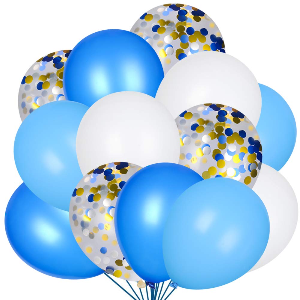 JOYYPOP 80 Pack Blue & White Latex Confetti Balloons - Premium Party Balloons for Baby Showers, Birthdays, Wedding Decorations | Perfect for Indoor & Outdoor Party Decor, Photo Backdrops, Celebration Events