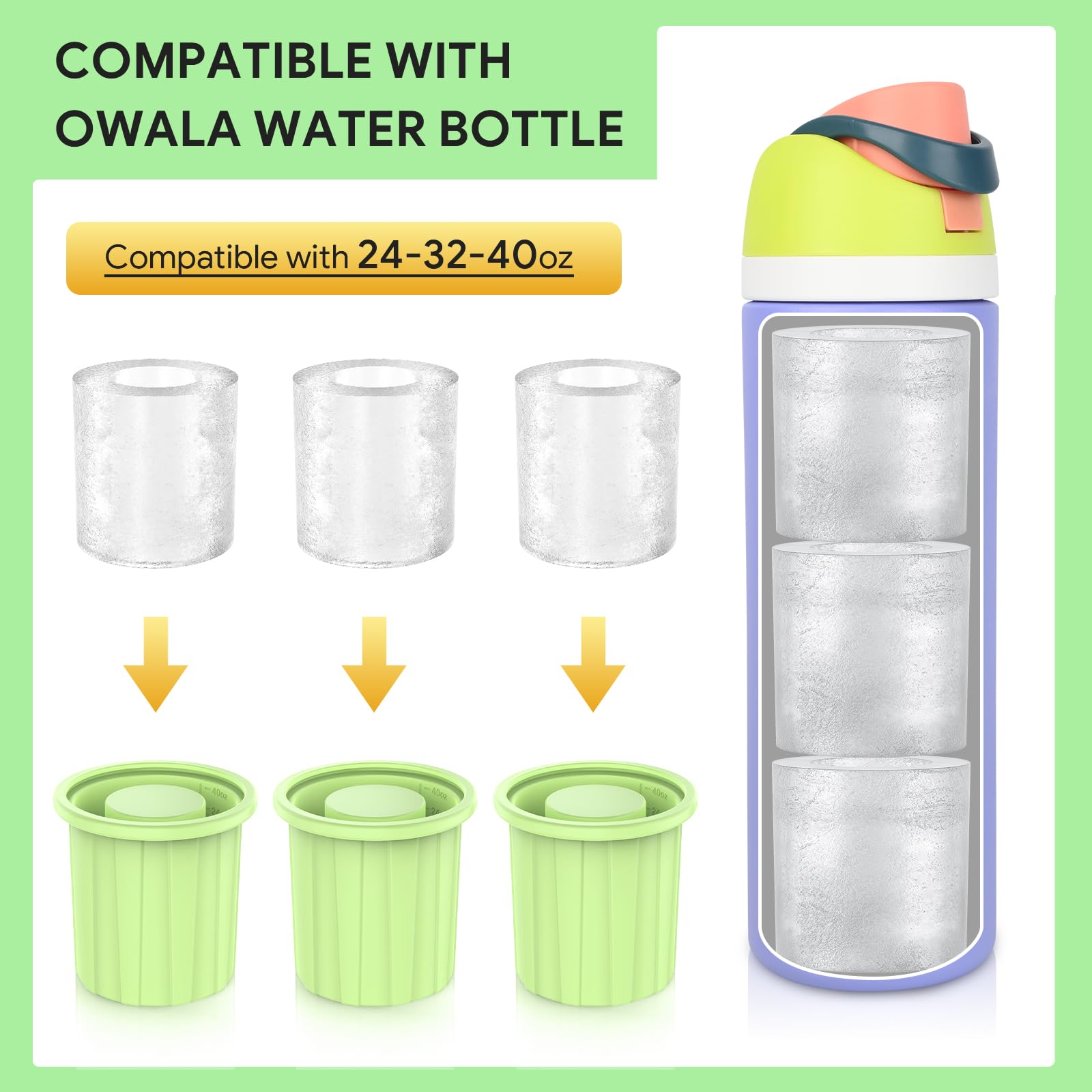Silicone Ice Cube Tray for Owala Water Bottle - Freezer Safe Ice Mold with Lid for 24-40oz Water Bottles - Perfect for Cocktails, Whiskey & Cold Drinks at Home, Office or Outdoor Activities