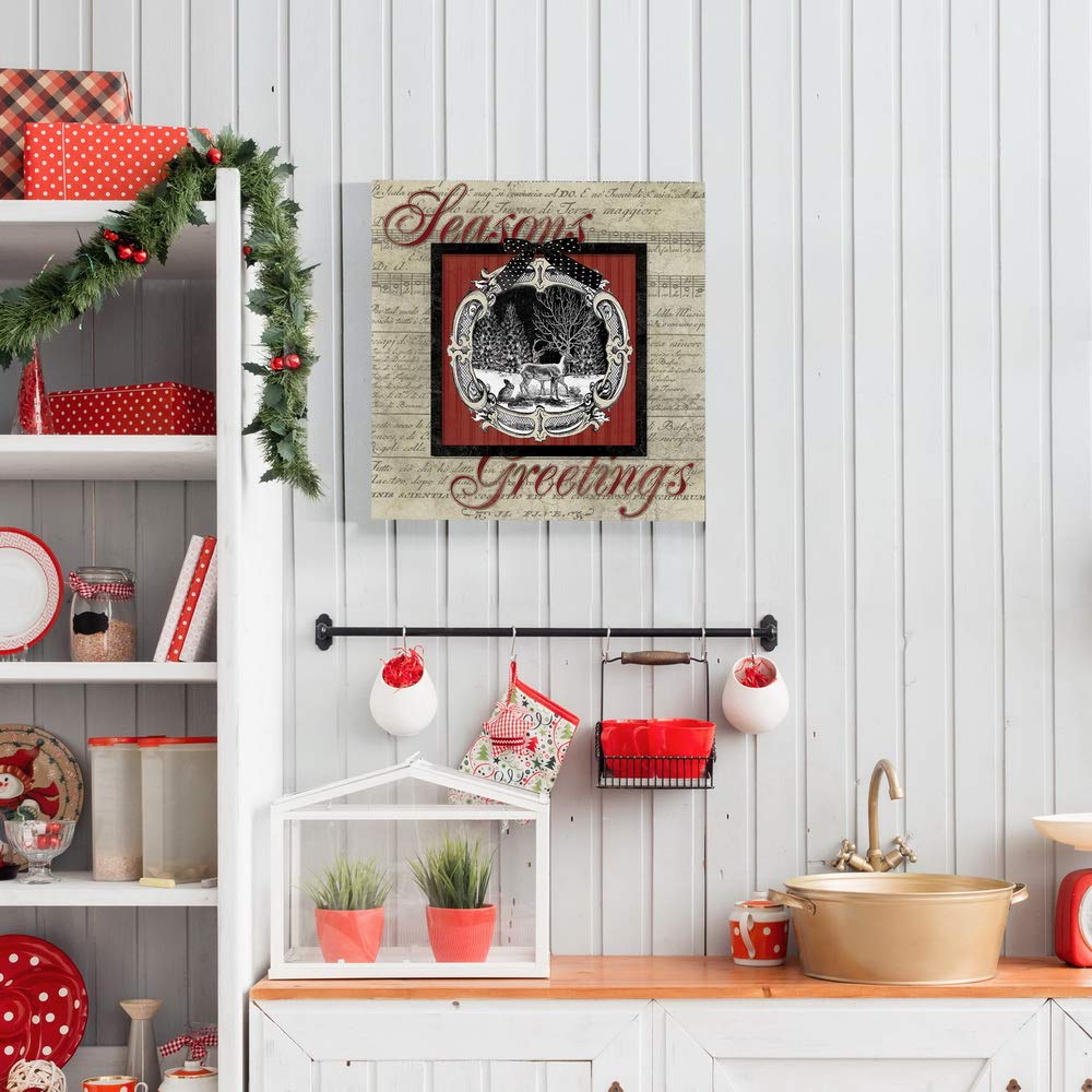 Premium Season's Greetings Deer & Hare Wall Art - Christmas Canvas Decor with Antique Sheet Music Background - 40x40 Inches Gallery Wrapped - Ready to Hang - Made in USA - Perfect for Holiday Home Decor, Living Room, Bedroom & Office
