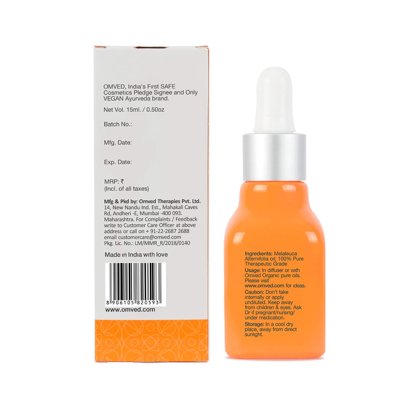 Omved 100% Pure Tea Tree Essential Oil for Skin, Hair & Acne Care - 15ml Natural Face Treatment for Clear Skin & Healthy Hair - Perfect for Aromatherapy, DIY Beauty & Home Remedies
