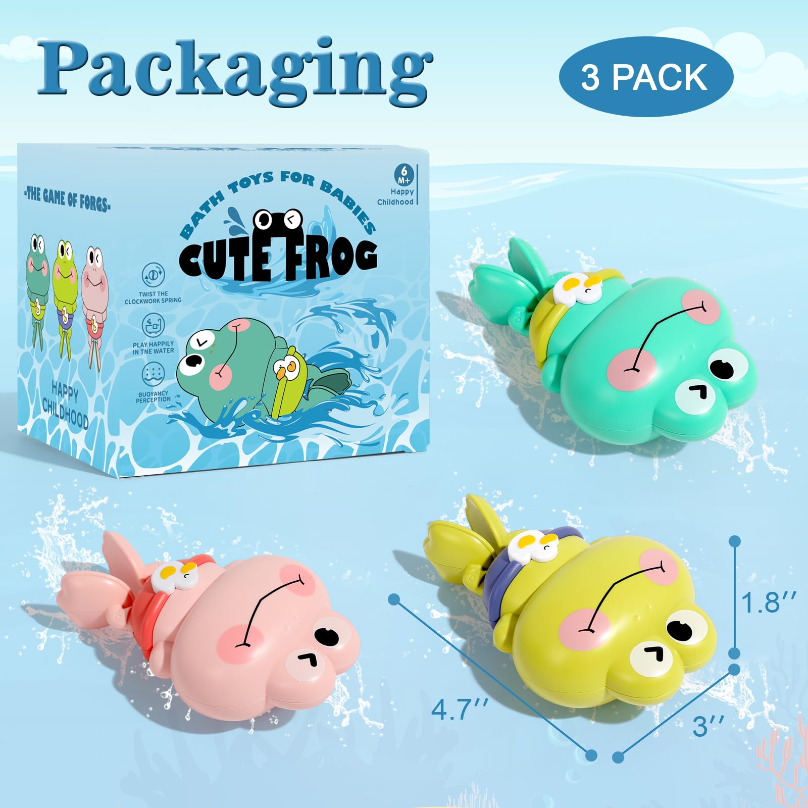 **Best Baby Bath Toys for 6-12 Months - 3 Pack Cute Floating Frog Pool Toys for Toddlers 6M+, Wind-Up Bathtub Toys for Boys & Girls - Montessori Sensory Toys for 1-3 Year Olds - Perfect for Bathtime, Pool Play & Early Learning**